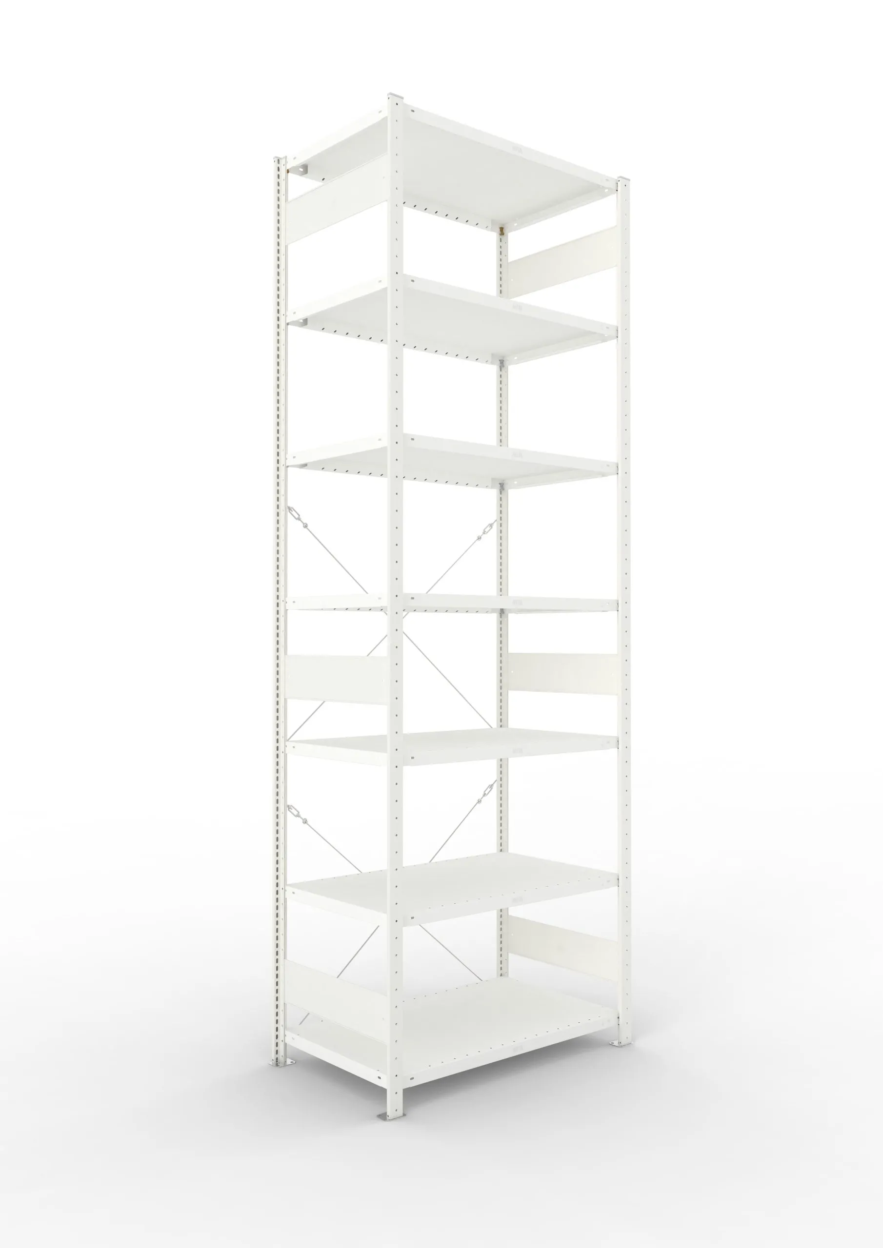 Meta Fachbodenregal Stecksystem CLIP mit vorgefertigten Rahmen | Grundregal | HxBxT 300x100x60cm | 7 Ebenen | Fachlast 100kg | Einseitig nutzbar | Lichtgrau