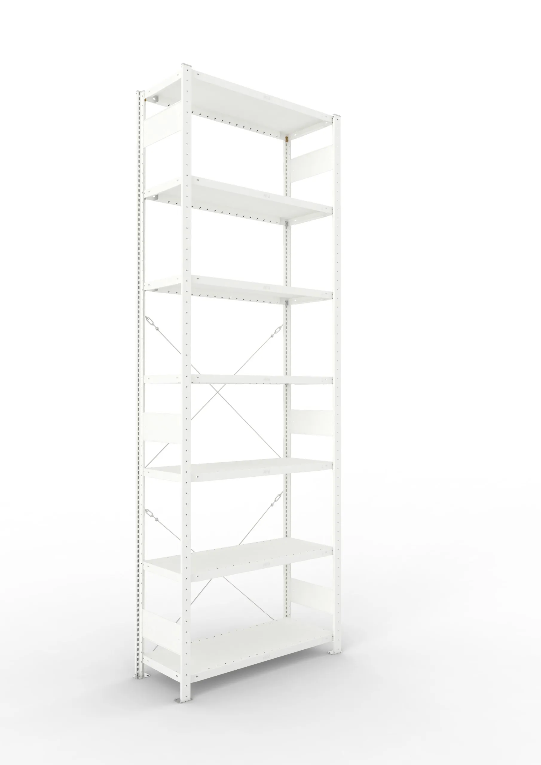 Meta Fachbodenregal Stecksystem CLIP mit vorgefertigten Rahmen | Grundregal | HxBxT 300x100x40cm | 7 Ebenen | Fachlast 230kg | Einseitig nutzbar | Lichtgrau