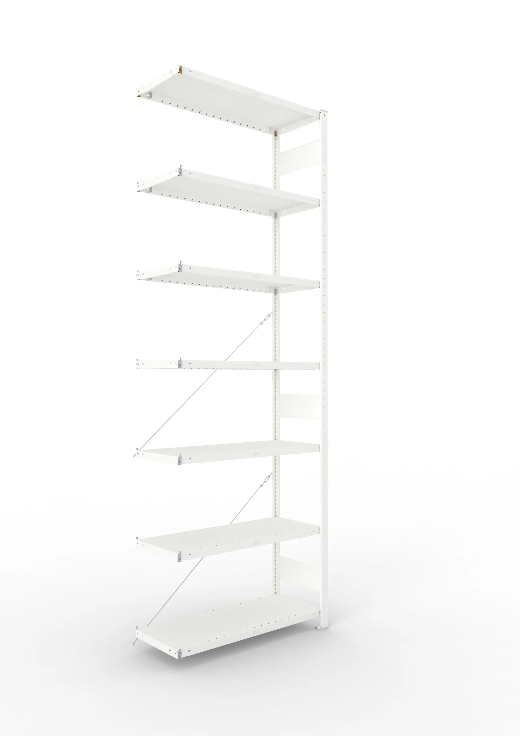 Meta Fachbodenregal Stecksystem CLIP mit vorgefertigten Rahmen | Anbauregal | HxBxT 300x100x40cm | 7 Ebenen | Fachlast 230kg | Einseitig nutzbar | Lichtgrau