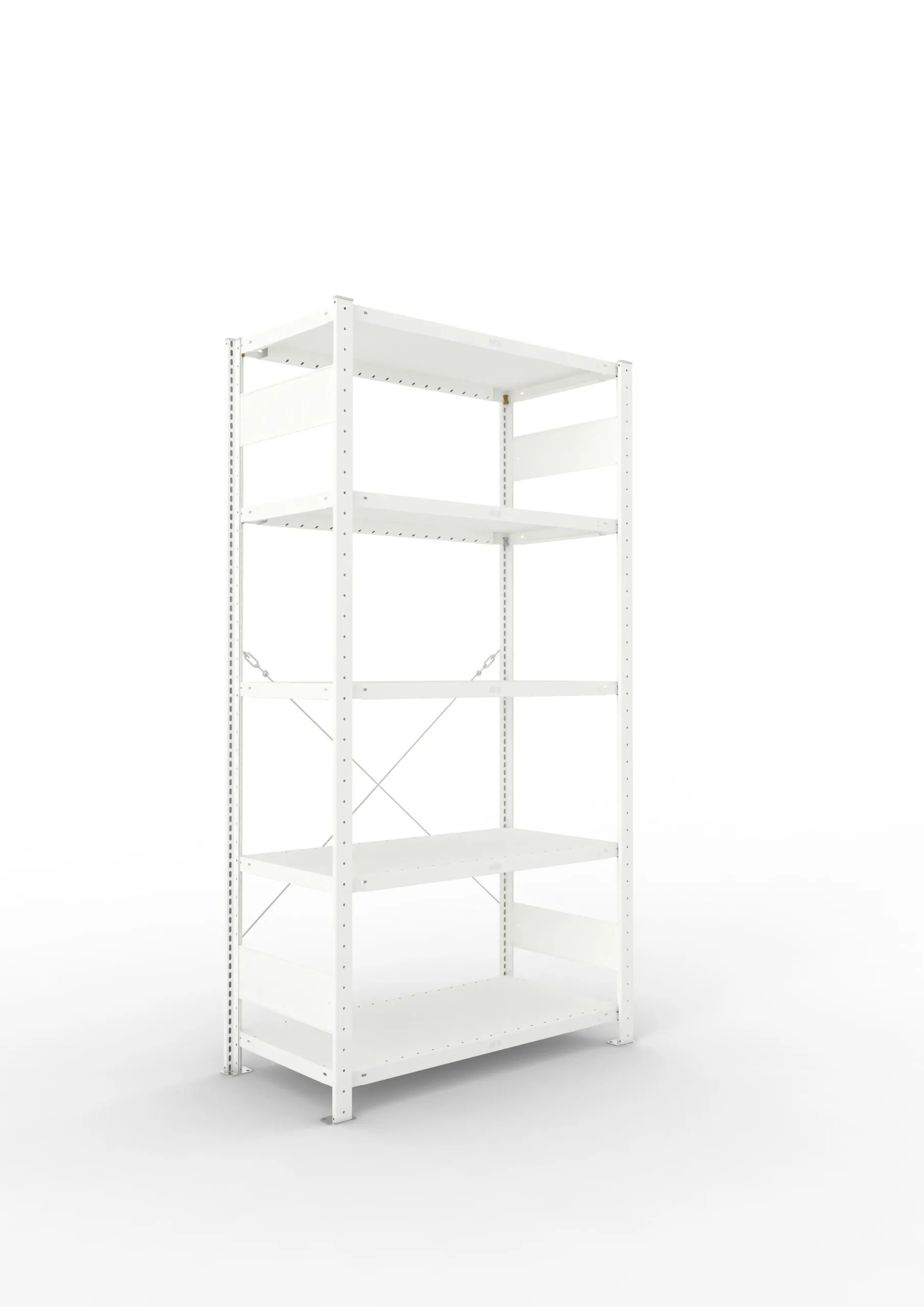 Meta Fachbodenregal Stecksystem CLIP mit vorgefertigten Rahmen | Grundregal | HxBxT 200x100x50cm | 5 Ebenen | Fachlast 230kg | Einseitig nutzbar | Lichtgrau