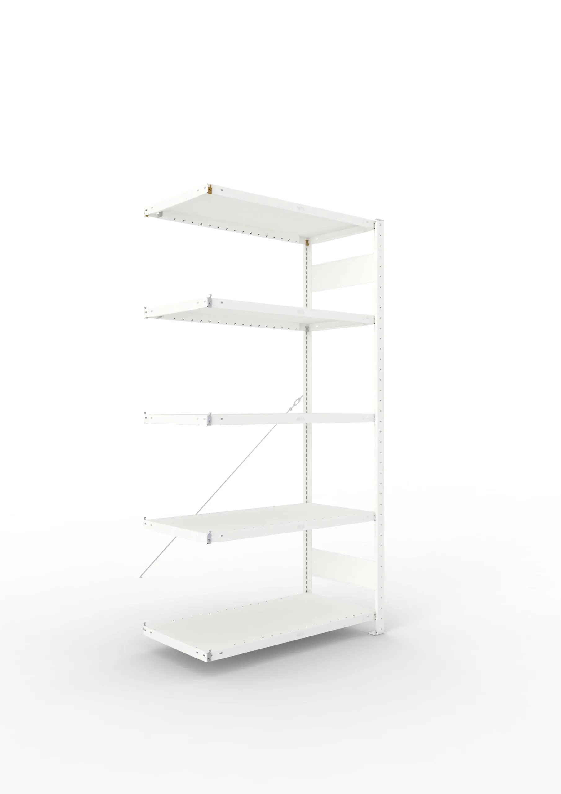 Meta Fachbodenregal Stecksystem CLIP mit vorgefertigten Rahmen | Anbauregal | HxBxT 200x100x50cm | 5 Ebenen | Fachlast 230kg | Einseitig nutzbar | Lichtgrau