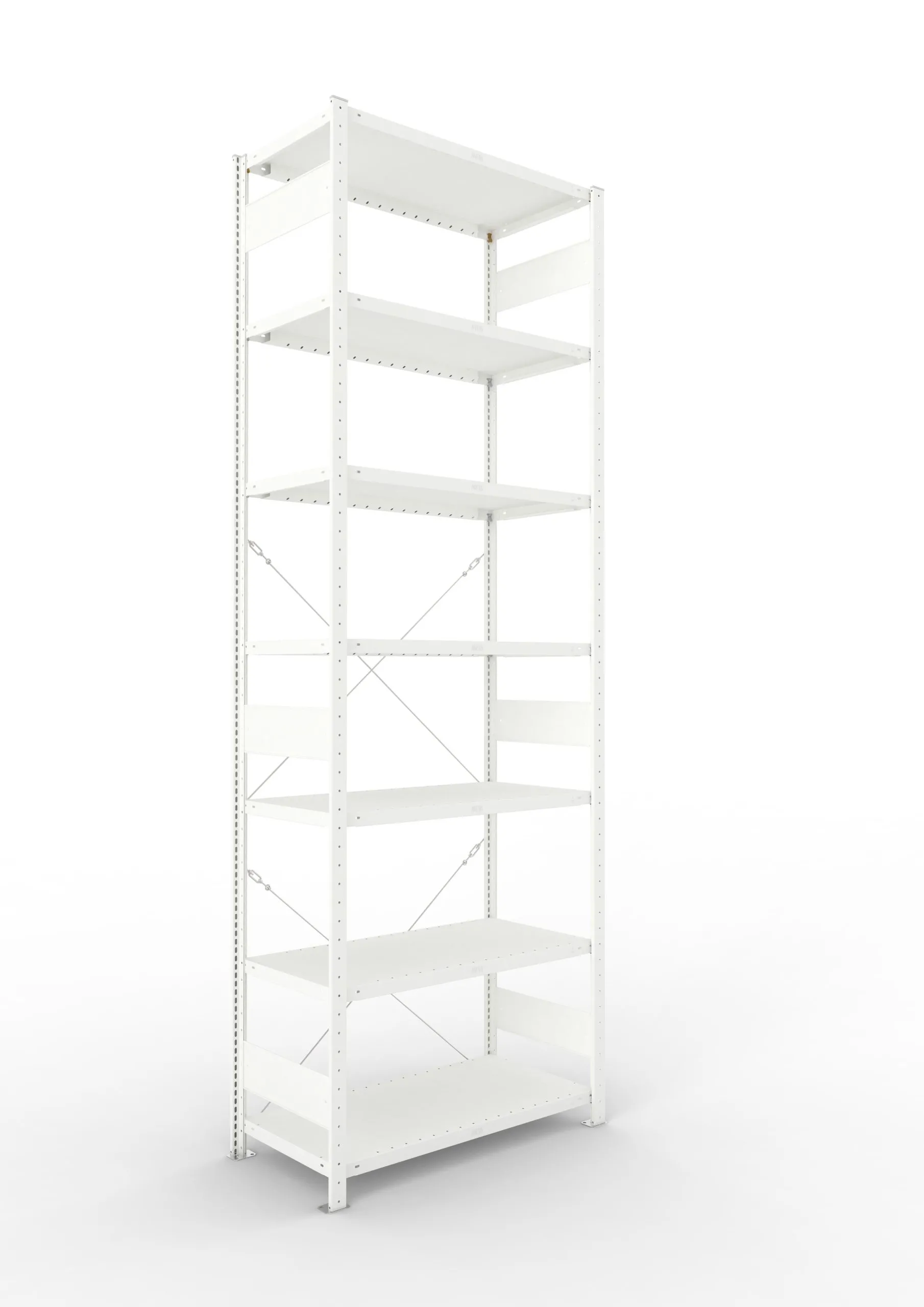 Meta Fachbodenregal Stecksystem CLIP mit vorgefertigten Rahmen | Grundregal | HxBxT 300x100x50cm | 7 Ebenen | Fachlast 230kg | Einseitig nutzbar | Lichtgrau