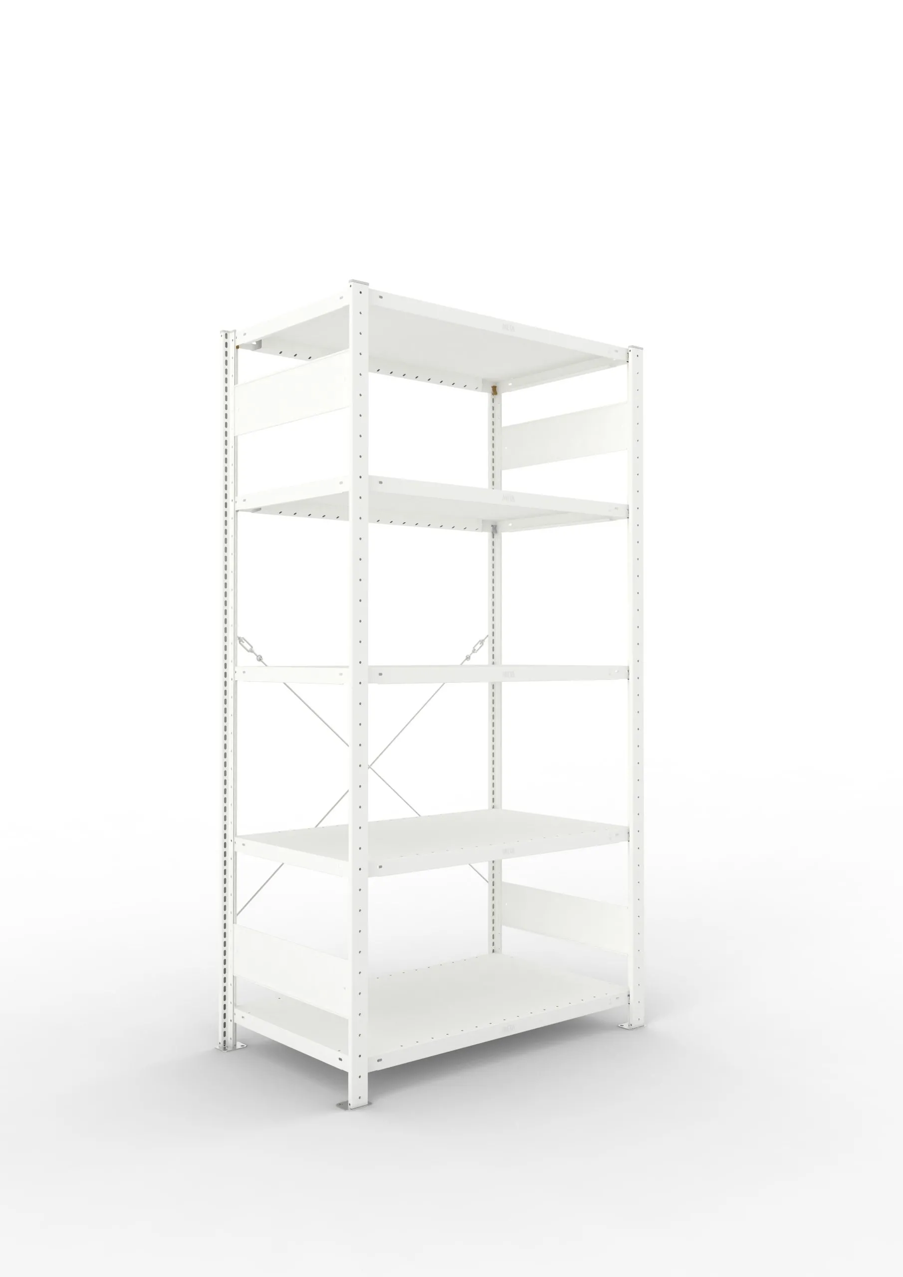 Meta Fachbodenregal Stecksystem CLIP mit vorgefertigten Rahmen | Grundregal | HxBxT 200x100x60cm | 5 Ebenen | Fachlast 230kg | Einseitig nutzbar | Lichtgrau