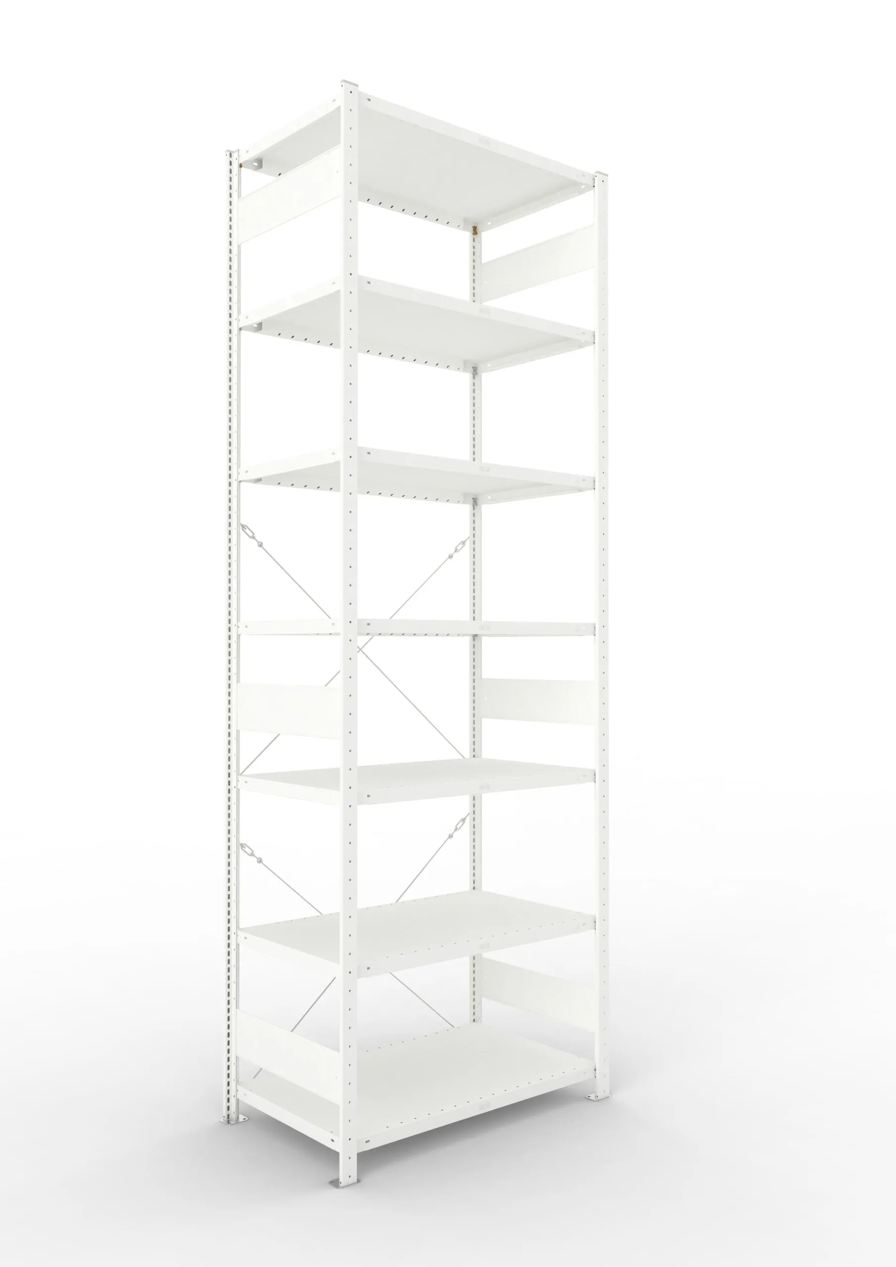 Meta Fachbodenregal Stecksystem CLIP mit vorgefertigten Rahmen | Grundregal | HxBxT 300x100x60cm | 7 Ebenen | Fachlast 230kg | Einseitig nutzbar | Lichtgrau