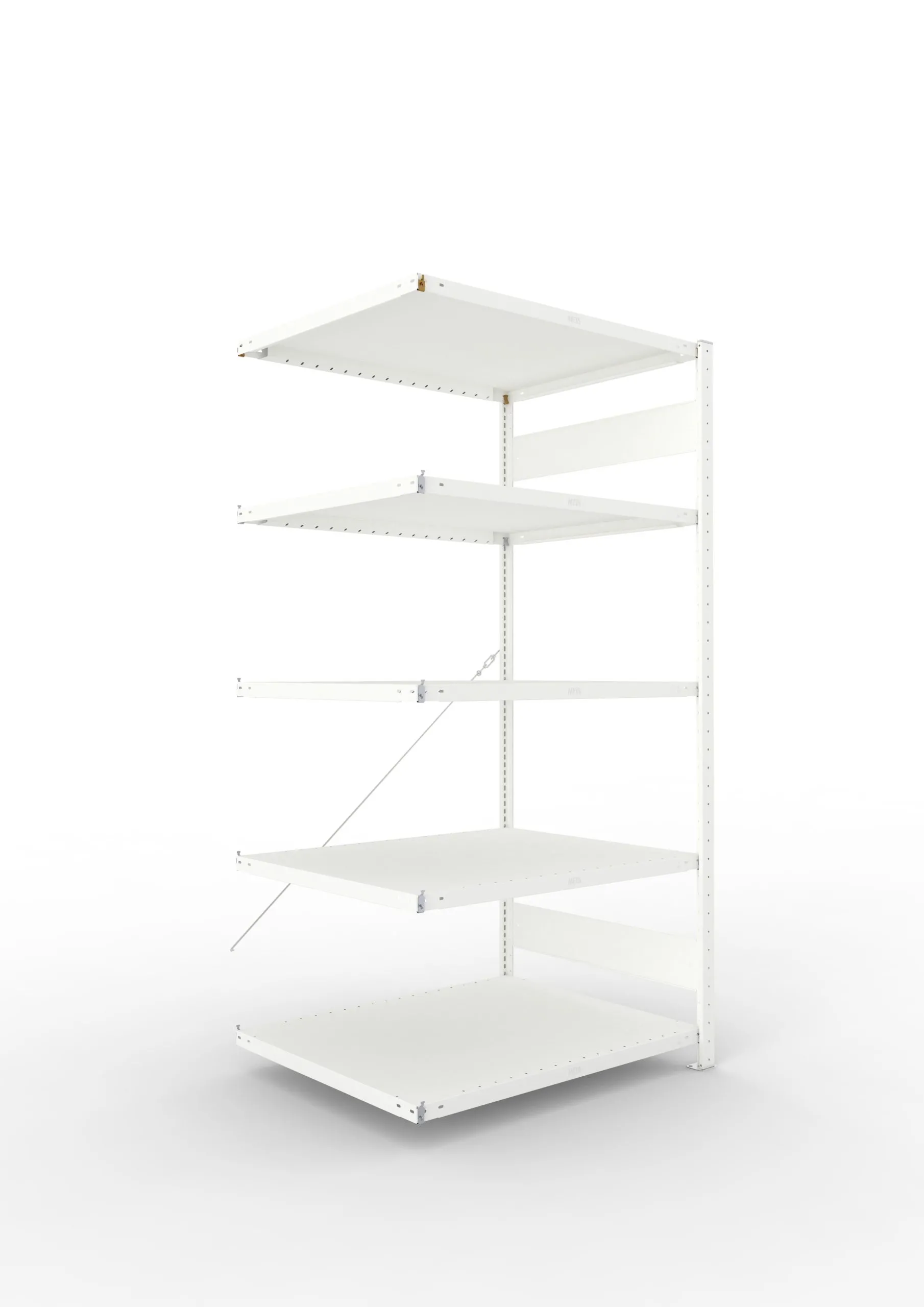 Meta Fachbodenregal Stecksystem CLIP mit vorgefertigten Rahmen | Anbauregal | HxBxT 200x100x80cm | 5 Ebenen | Fachlast 230kg | Einseitig nutzbar | Lichtgrau