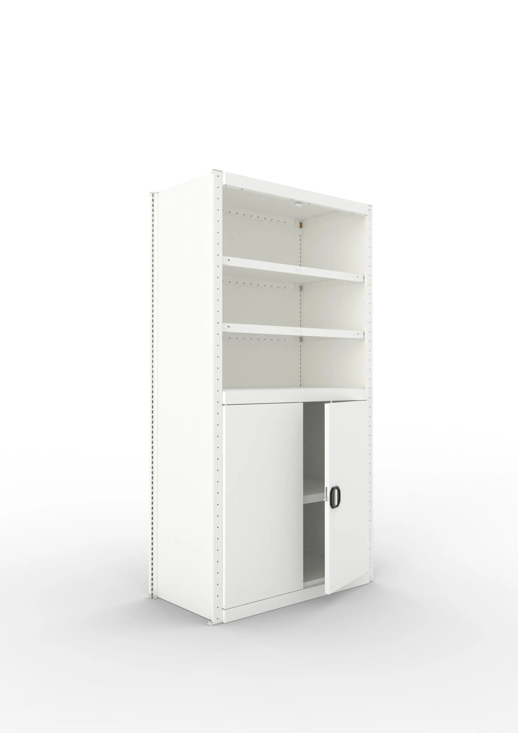 Meta Regal-Schrank-Kombination Stecksystem CLIP | Grundregal | HxBxT 200x100x50cm | 1 Deckboden, 2 Regalfachböden & 2 Schrankfachböden | Fachlast 100kg | Lichtgrau