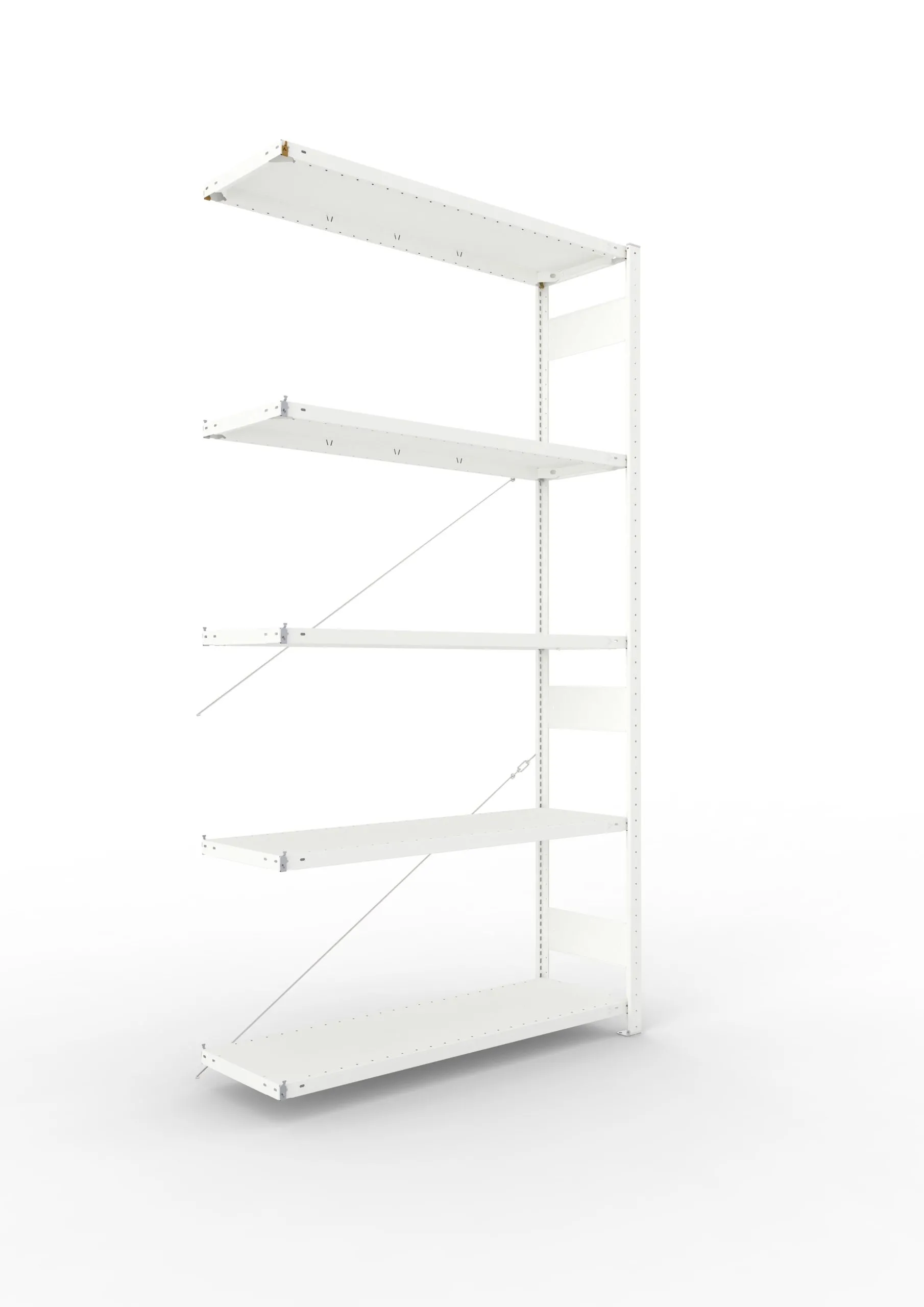 Meta Fachbodenregal Stecksystem CLIP mit vorgefertigten Rahmen | Anbauregal | HxBxT 250x130x40cm | 5 Ebenen | Fachlast 230kg | Einseitig nutzbar | Lichtgrau