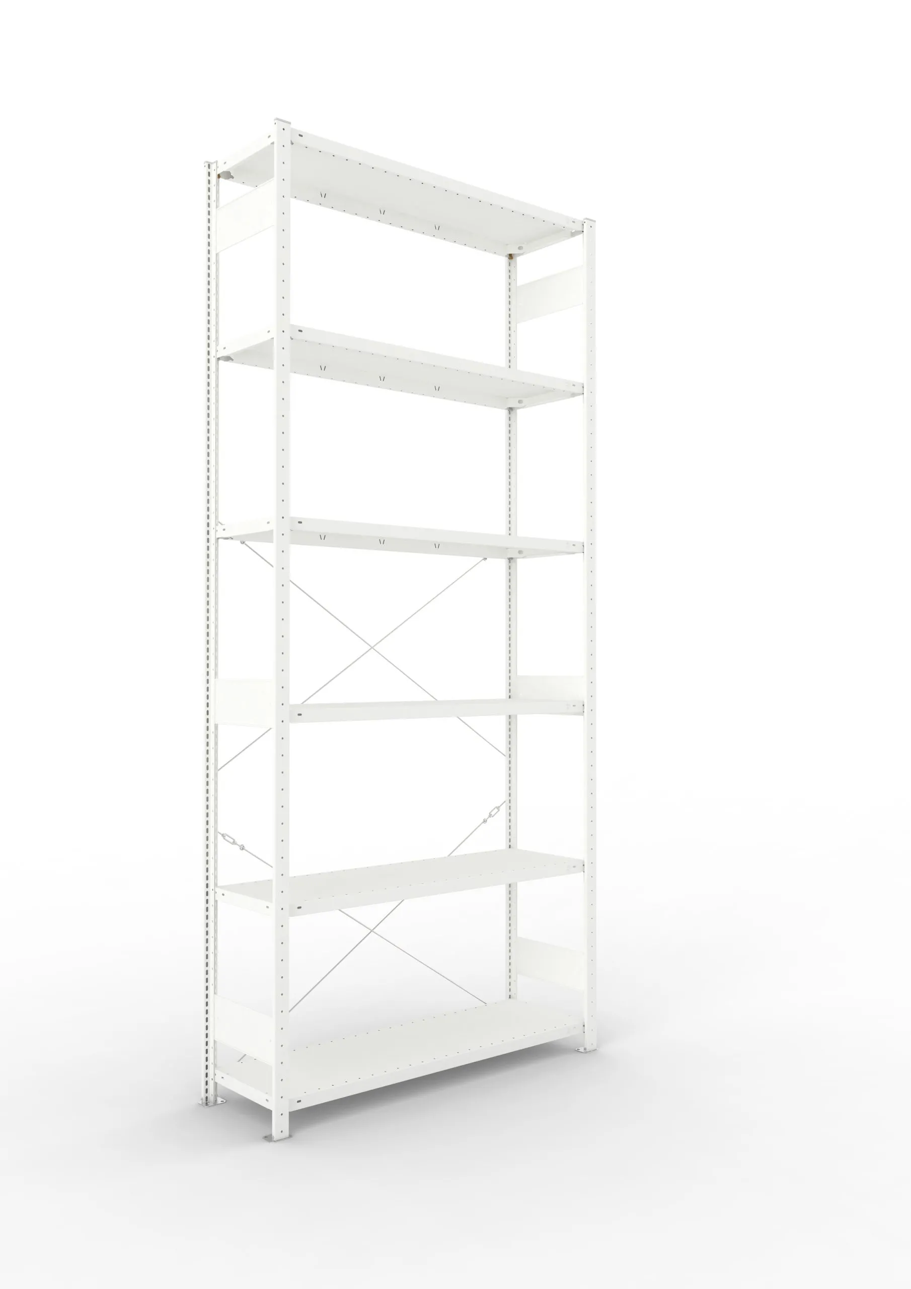 Meta Fachbodenregal Stecksystem CLIP mit vorgefertigten Rahmen | Grundregal | HxBxT 300x130x40cm | 6 Ebenen | Fachlast 230kg | Einseitig nutzbar | Lichtgrau