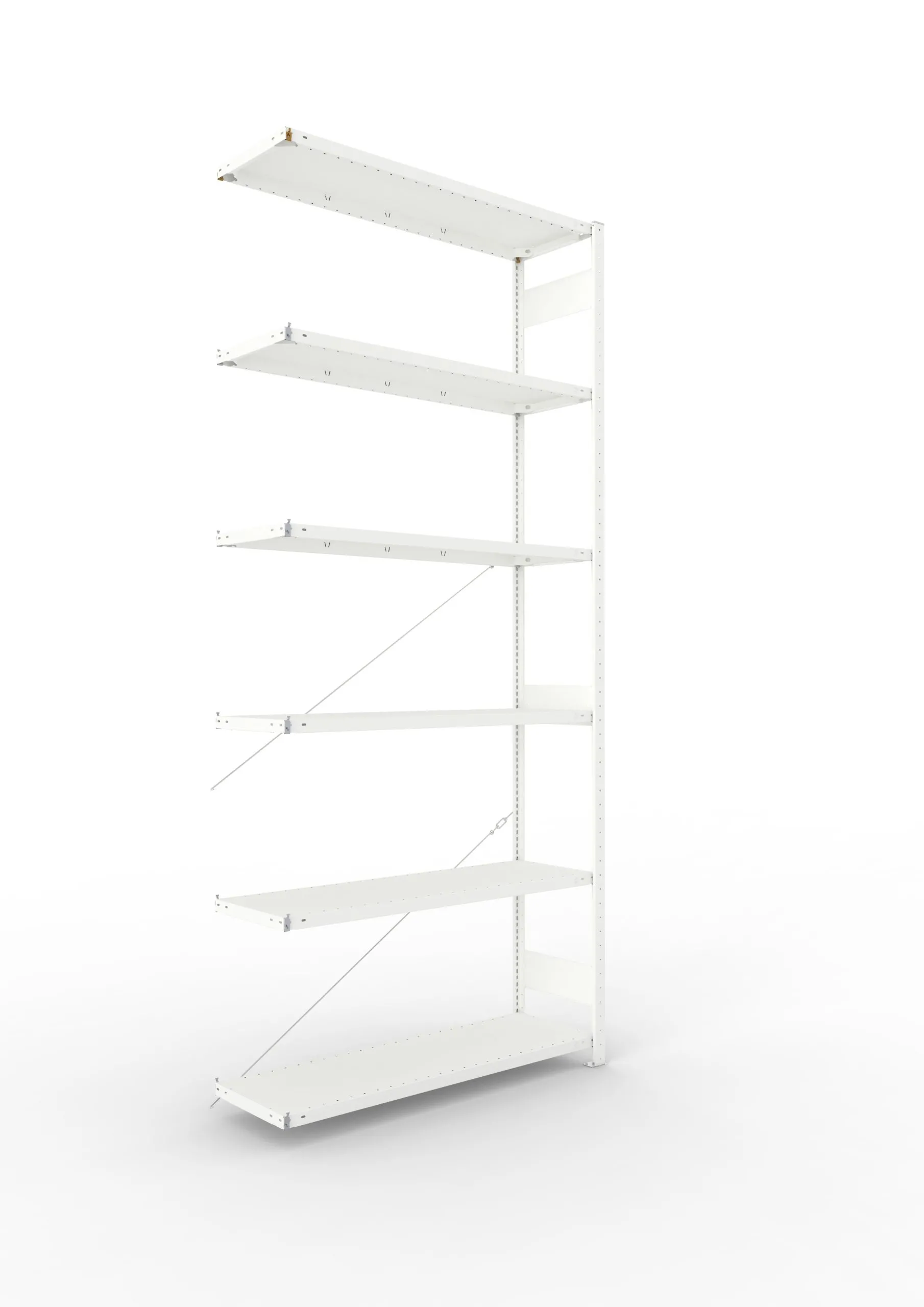 Meta Fachbodenregal Stecksystem CLIP mit vorgefertigten Rahmen | Anbauregal | HxBxT 300x130x40cm | 6 Ebenen | Fachlast 230kg | Einseitig nutzbar | Lichtgrau