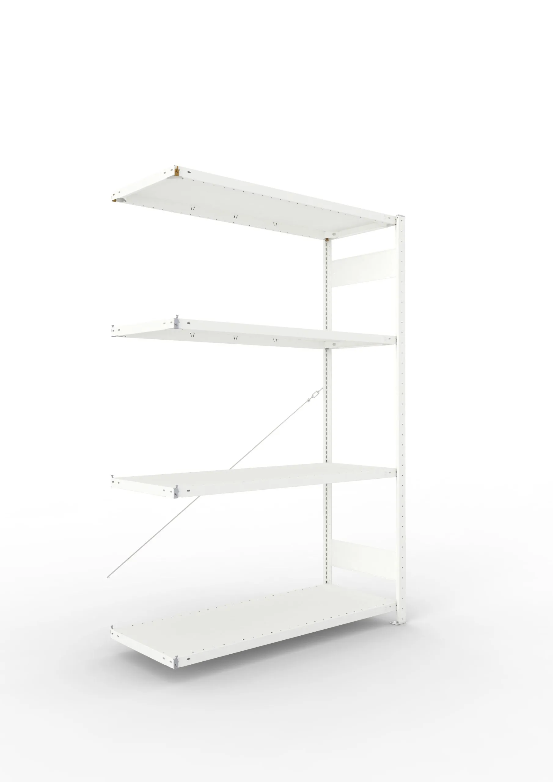 Meta Fachbodenregal Stecksystem CLIP mit vorgefertigten Rahmen | Anbauregal | HxBxT 200x130x50cm | 4 Ebenen | Fachlast 230kg | Einseitig nutzbar | Lichtgrau