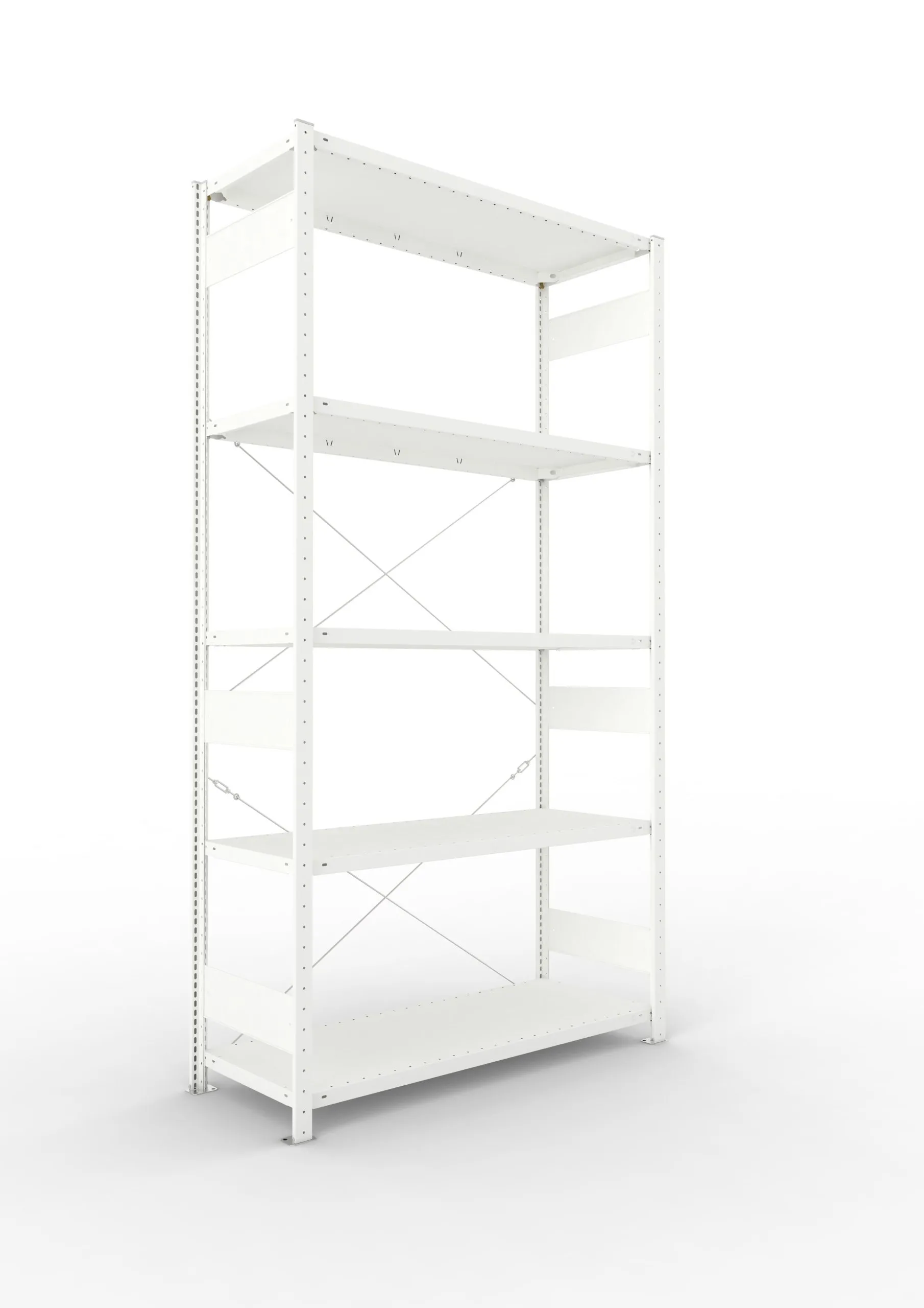 Meta Fachbodenregal Stecksystem CLIP mit vorgefertigten Rahmen | Grundregal | HxBxT 250x130x50cm | 5 Ebenen | Fachlast 230kg | Einseitig nutzbar | Lichtgrau