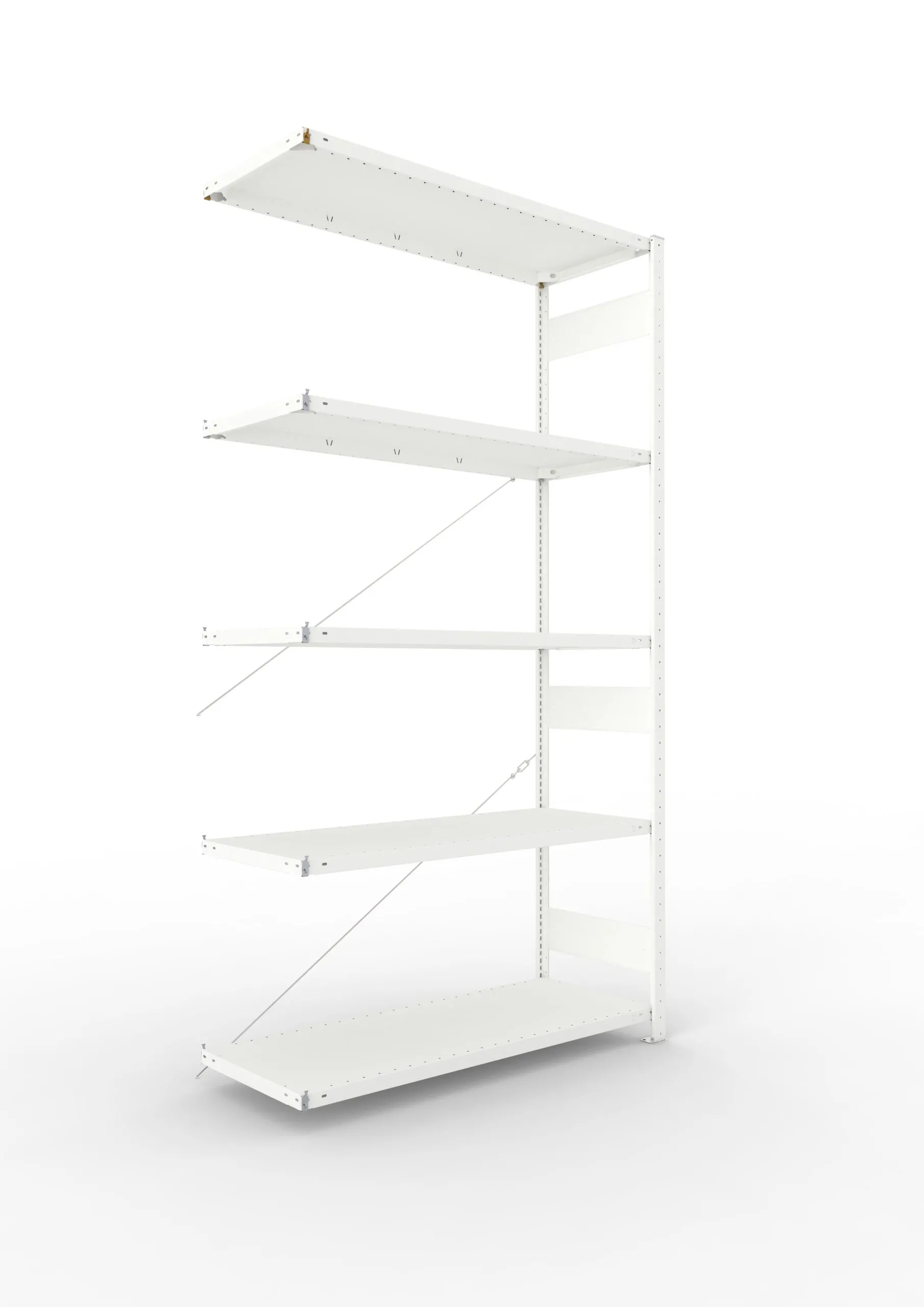 Meta Fachbodenregal Stecksystem CLIP mit vorgefertigten Rahmen | Anbauregal | HxBxT 250x130x50cm | 5 Ebenen | Fachlast 230kg | Einseitig nutzbar | Lichtgrau