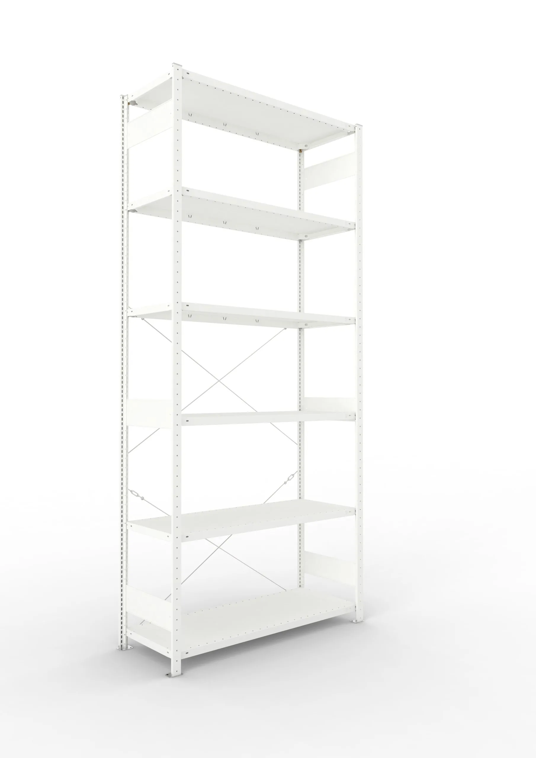 Meta Fachbodenregal Stecksystem CLIP mit vorgefertigten Rahmen | Grundregal | HxBxT 300x130x50cm | 6 Ebenen | Fachlast 230kg | Einseitig nutzbar | Lichtgrau