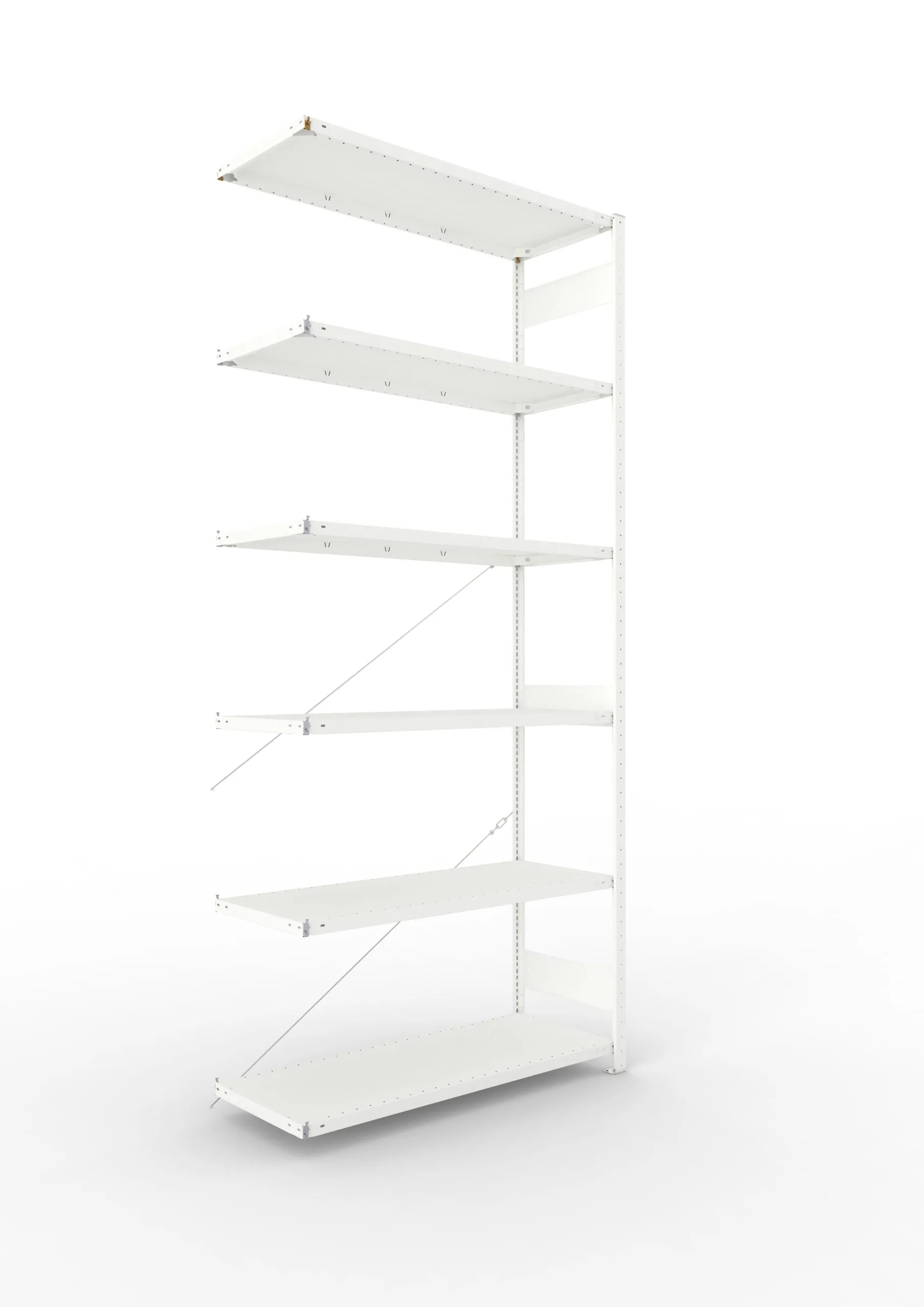 Meta Fachbodenregal Stecksystem CLIP mit vorgefertigten Rahmen | Anbauregal | HxBxT 300x130x50cm | 6 Ebenen | Fachlast 230kg | Einseitig nutzbar | Lichtgrau