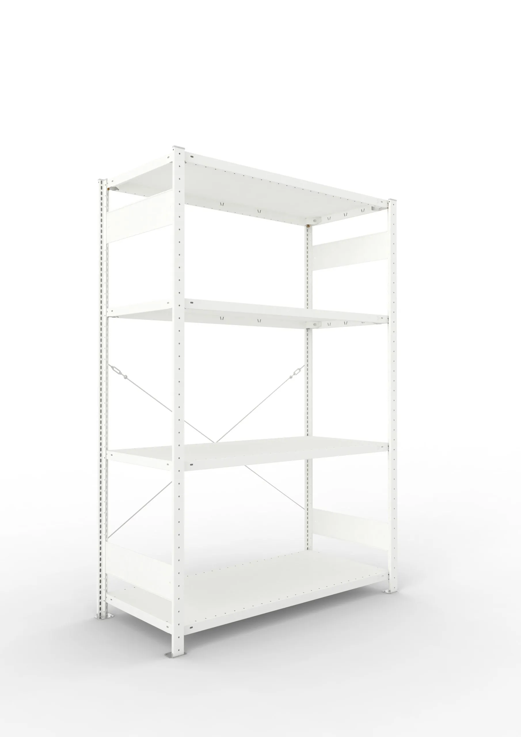 Meta Fachbodenregal Stecksystem CLIP mit vorgefertigten Rahmen | Grundregal | HxBxT 200x130x60cm | 4 Ebenen | Fachlast 230kg | Einseitig nutzbar | Lichtgrau