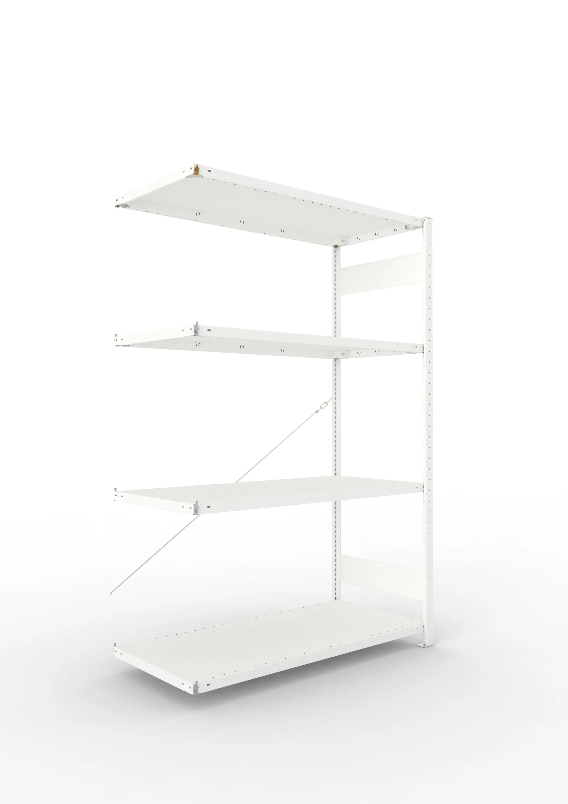 Meta Fachbodenregal Stecksystem CLIP mit vorgefertigten Rahmen | Anbauregal | HxBxT 200x130x60cm | 4 Ebenen | Fachlast 230kg | Einseitig nutzbar | Lichtgrau