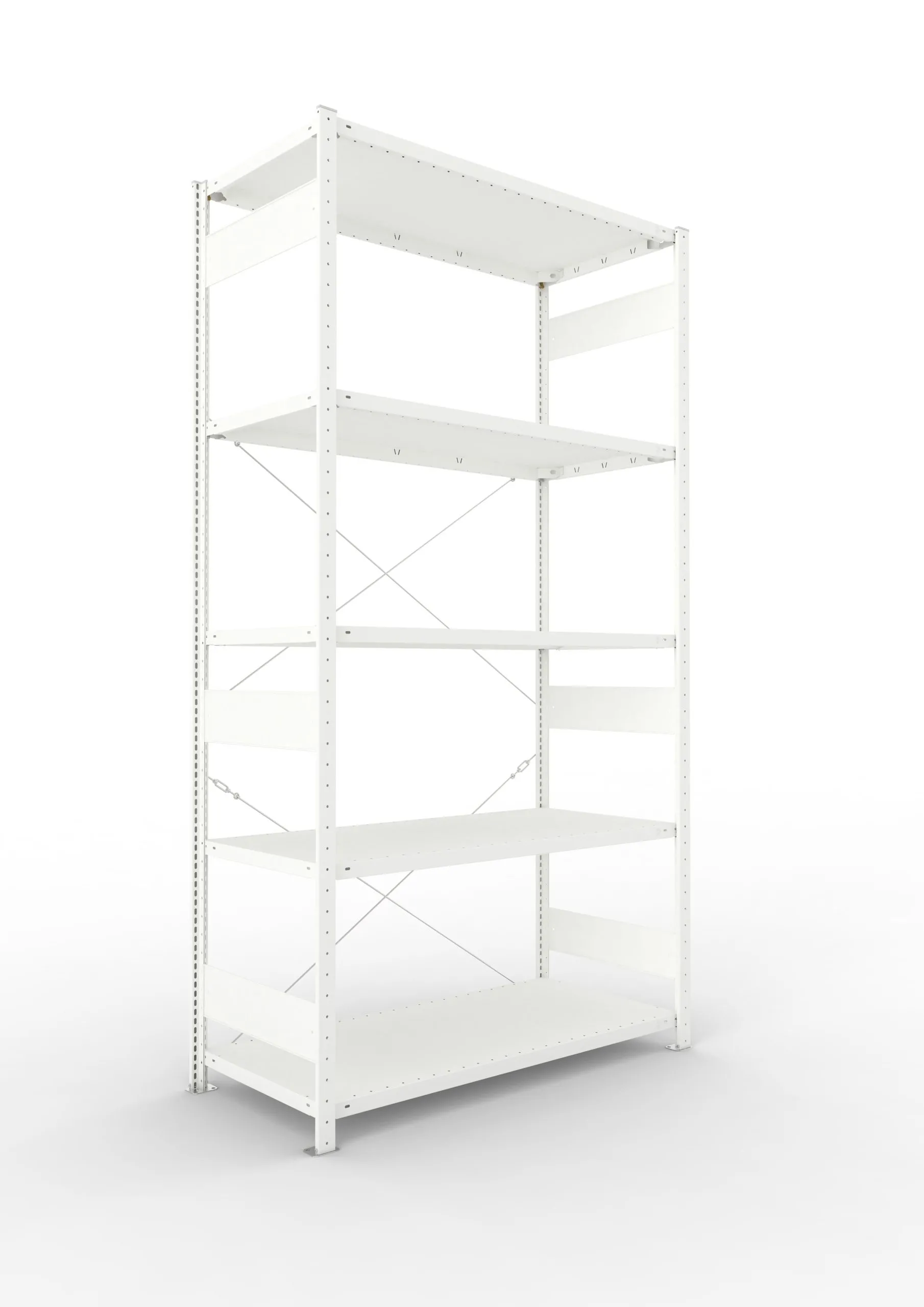 Meta Fachbodenregal Stecksystem CLIP mit vorgefertigten Rahmen | Grundregal | HxBxT 250x130x60cm | 5 Ebenen | Fachlast 230kg | Einseitig nutzbar | Lichtgrau