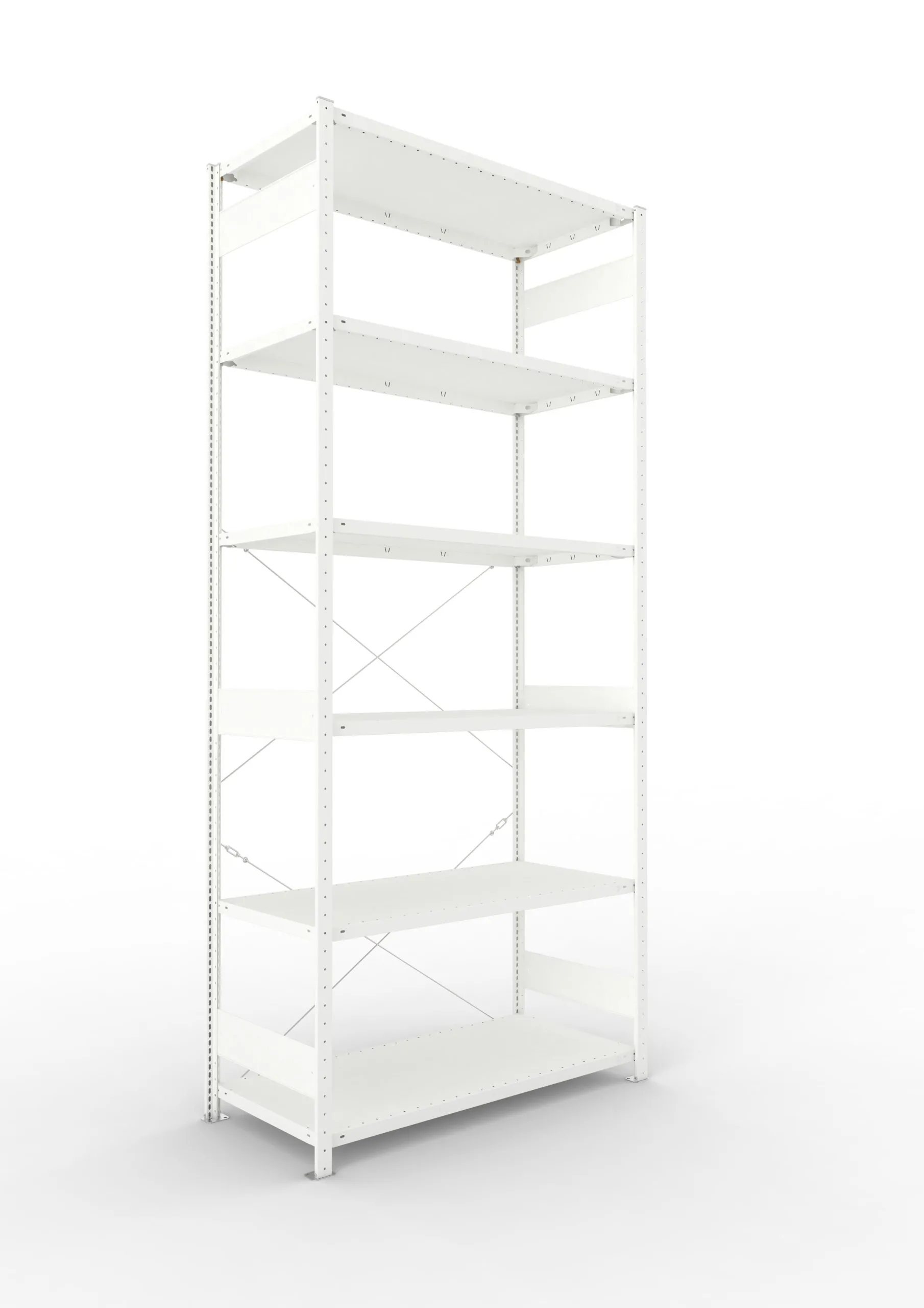 Meta Fachbodenregal Stecksystem CLIP mit vorgefertigten Rahmen | Grundregal | HxBxT 300x130x60cm | 6 Ebenen | Fachlast 230kg | Einseitig nutzbar | Lichtgrau