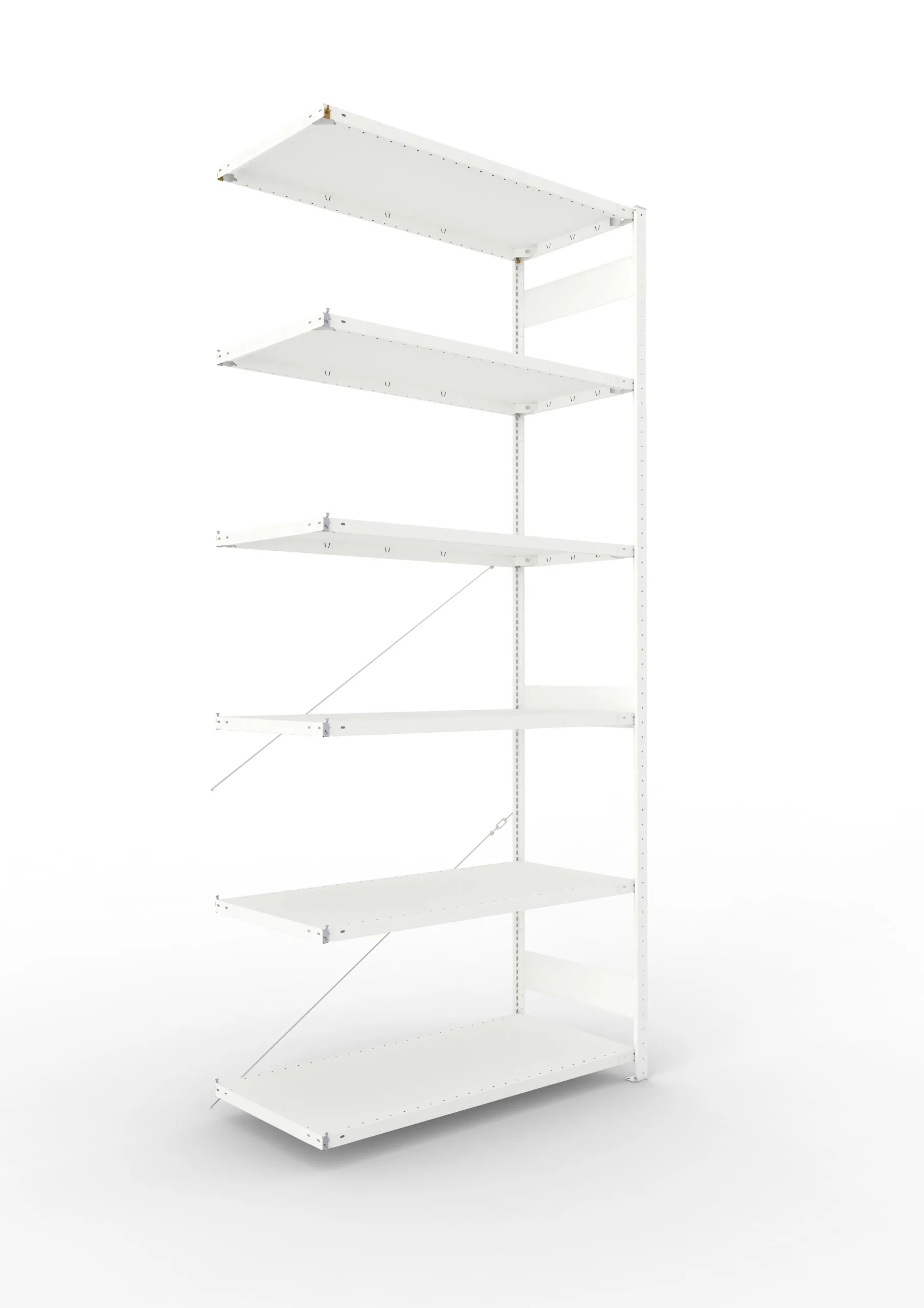 Meta Fachbodenregal Stecksystem CLIP mit vorgefertigten Rahmen | Anbauregal | HxBxT 300x130x60cm | 6 Ebenen | Fachlast 230kg | Einseitig nutzbar | Lichtgrau