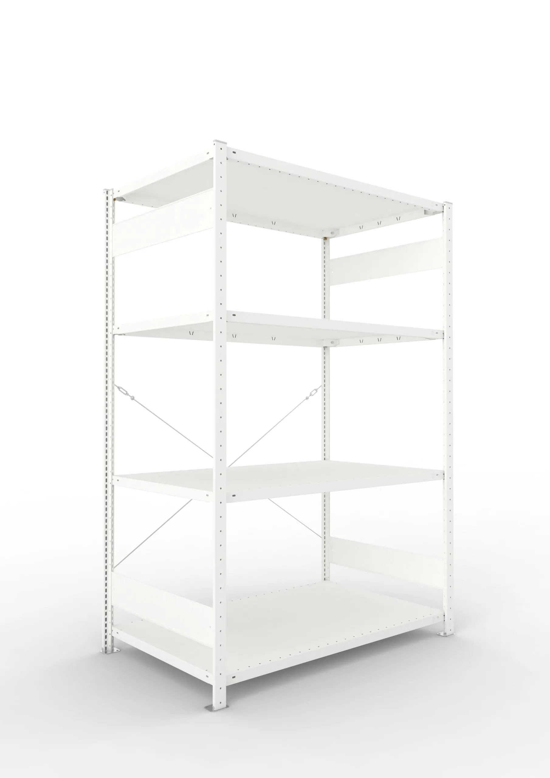 Meta Fachbodenregal Stecksystem CLIP mit vorgefertigten Rahmen | Grundregal | HxBxT 200x130x80cm | 4 Ebenen | Fachlast 230kg | Einseitig nutzbar | Lichtgrau