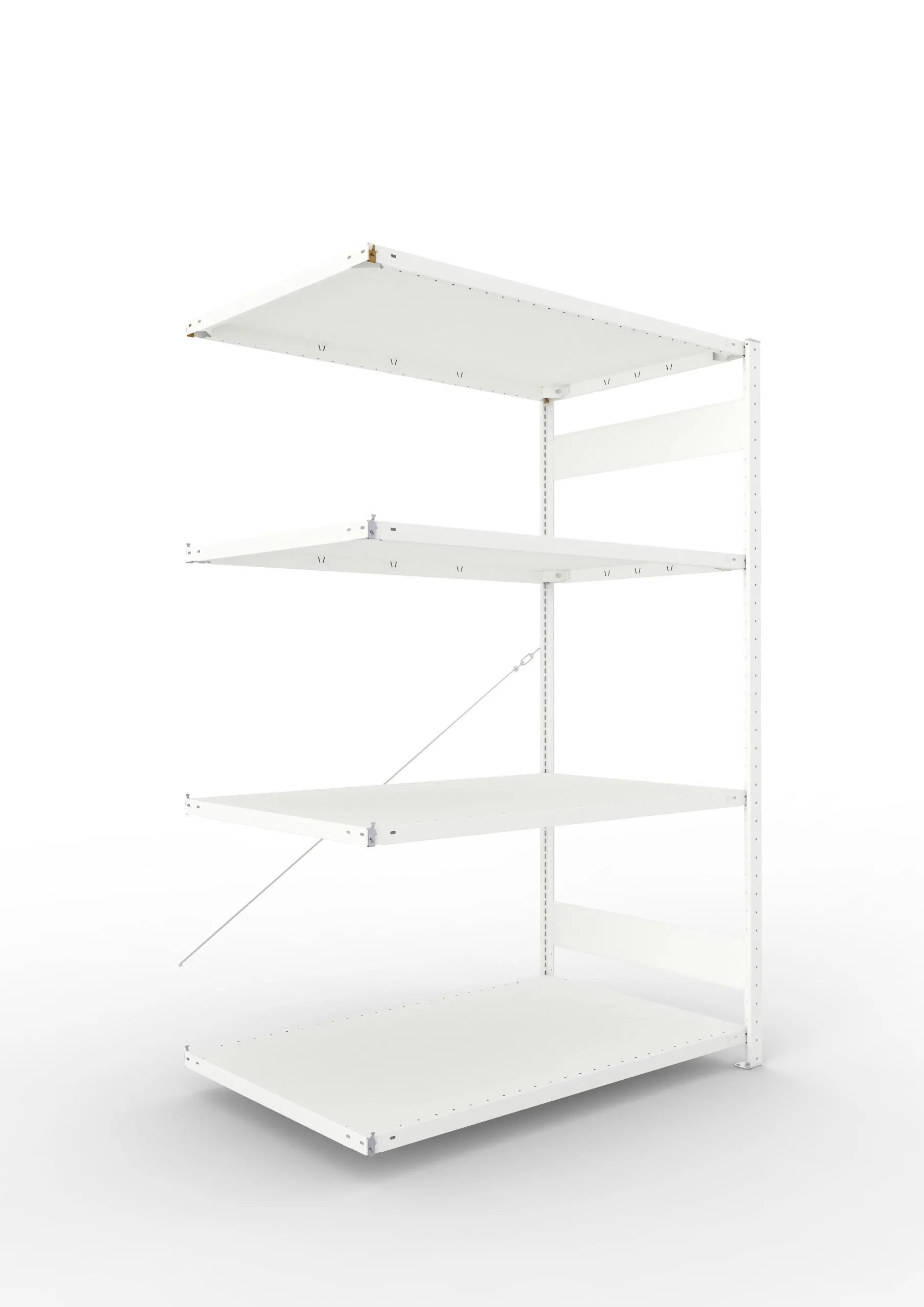 Meta Fachbodenregal Stecksystem CLIP mit vorgefertigten Rahmen | Anbauregal | HxBxT 200x130x80cm | 4 Ebenen | Fachlast 230kg | Einseitig nutzbar | Lichtgrau