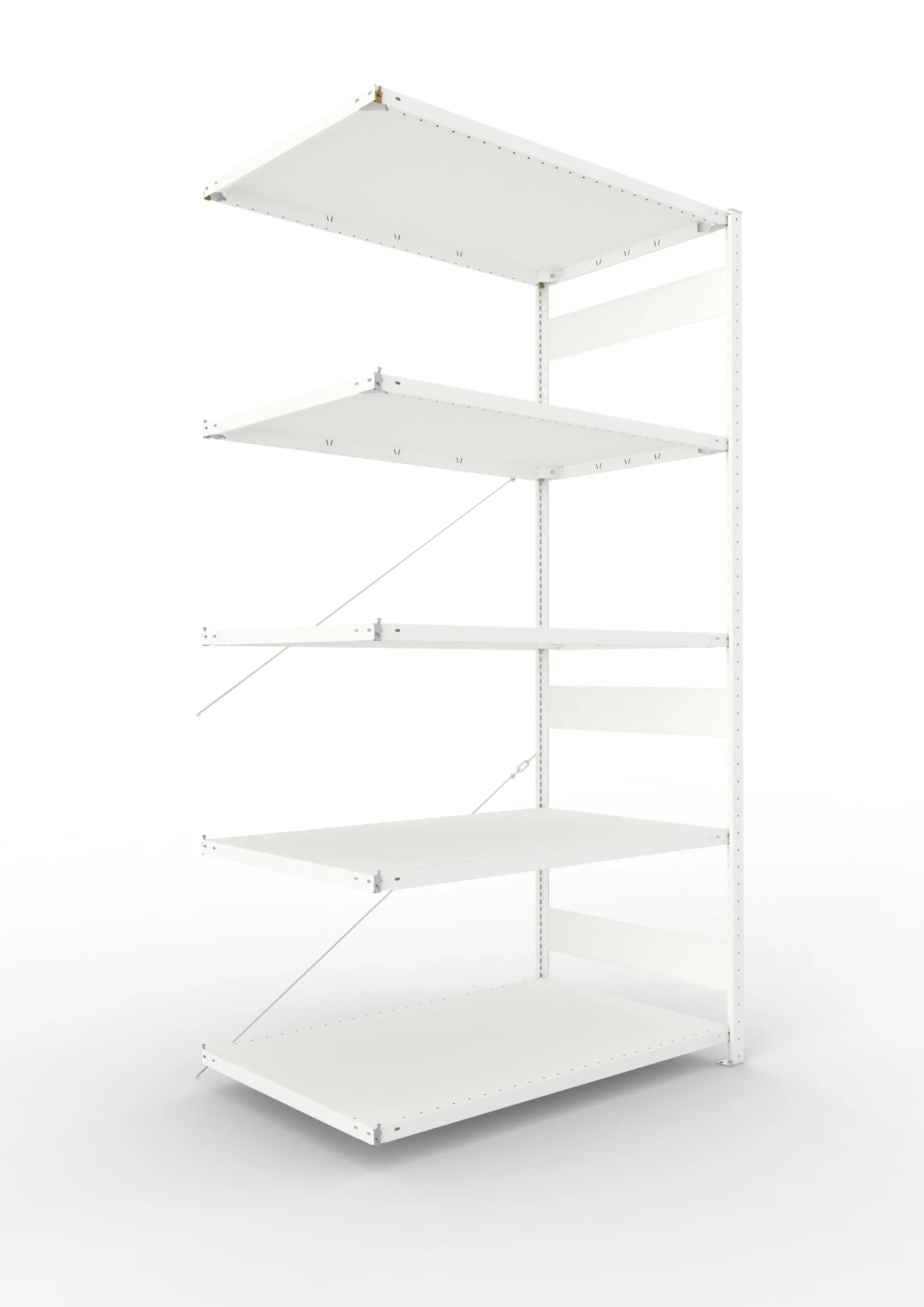 Meta Fachbodenregal Stecksystem CLIP mit vorgefertigten Rahmen | Anbauregal | HxBxT 250x130x80cm | 5 Ebenen | Fachlast 230kg | Einseitig nutzbar | Lichtgrau