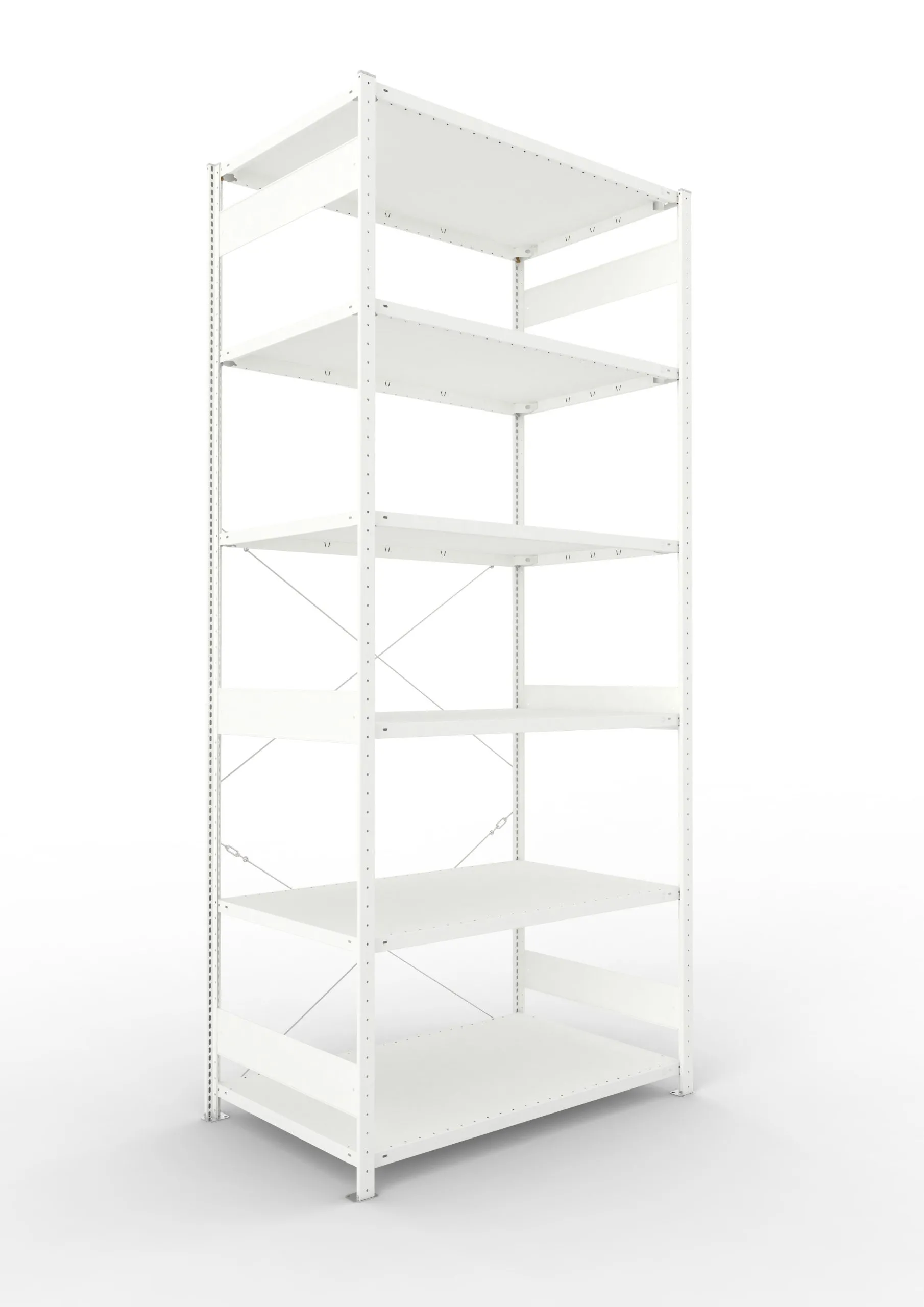 Meta Fachbodenregal Stecksystem CLIP mit vorgefertigten Rahmen | Grundregal | HxBxT 300x130x80cm | 6 Ebenen | Fachlast 230kg | Einseitig nutzbar | Lichtgrau