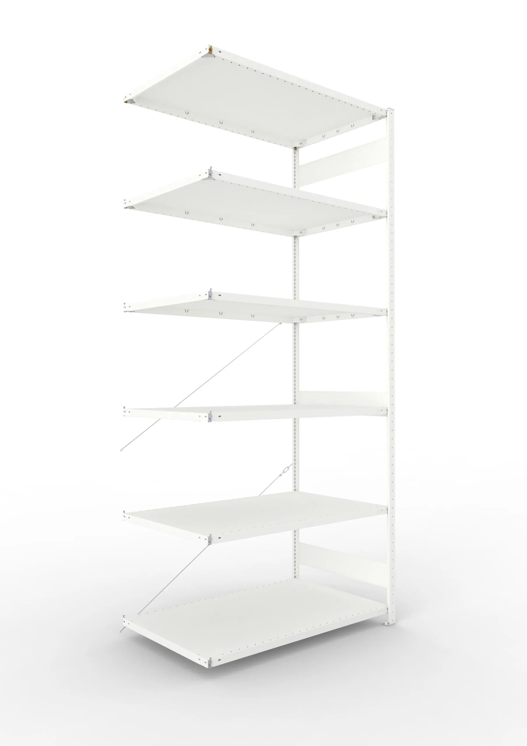 Meta Fachbodenregal Stecksystem CLIP mit vorgefertigten Rahmen | Anbauregal | HxBxT 300x130x80cm | 6 Ebenen | Fachlast 230kg | Einseitig nutzbar | Lichtgrau