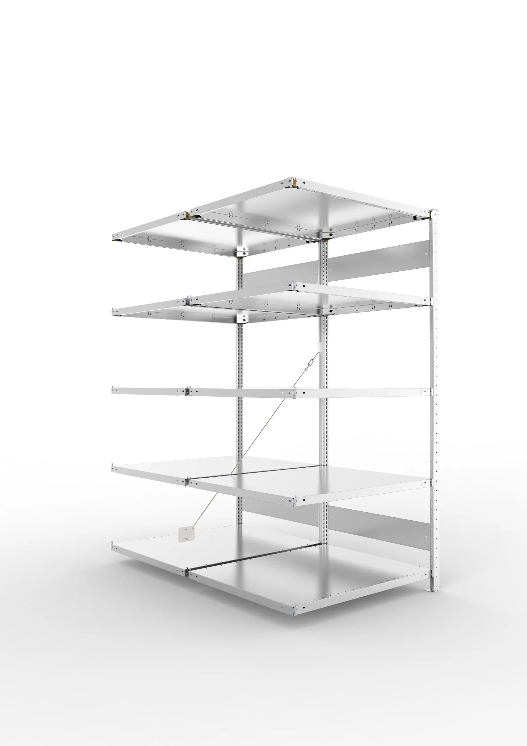 Meta Fachbodenregal Stecksystem CLIP mit vorgefertigten Rahmen | Anbauregal | HxBxT 200x100x160cm | 5 Ebenen | Fachlast 230kg | Doppelseitige Bauart mit Diagonalverstrebung | Verzinkt