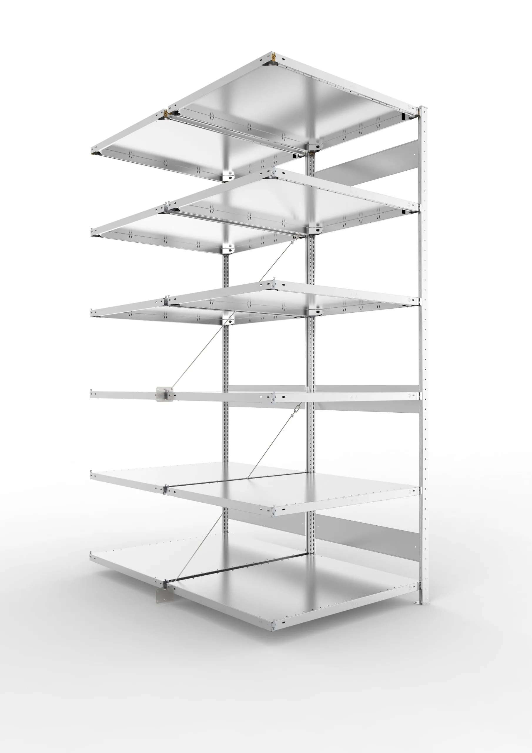 Meta Fachbodenregal Stecksystem CLIP mit vorgefertigten Rahmen | Anbauregal | HxBxT 250x100x160cm | 6 Ebenen | Fachlast 230kg | Doppelseitige Bauart mit Diagonalverstrebung | Verzinkt