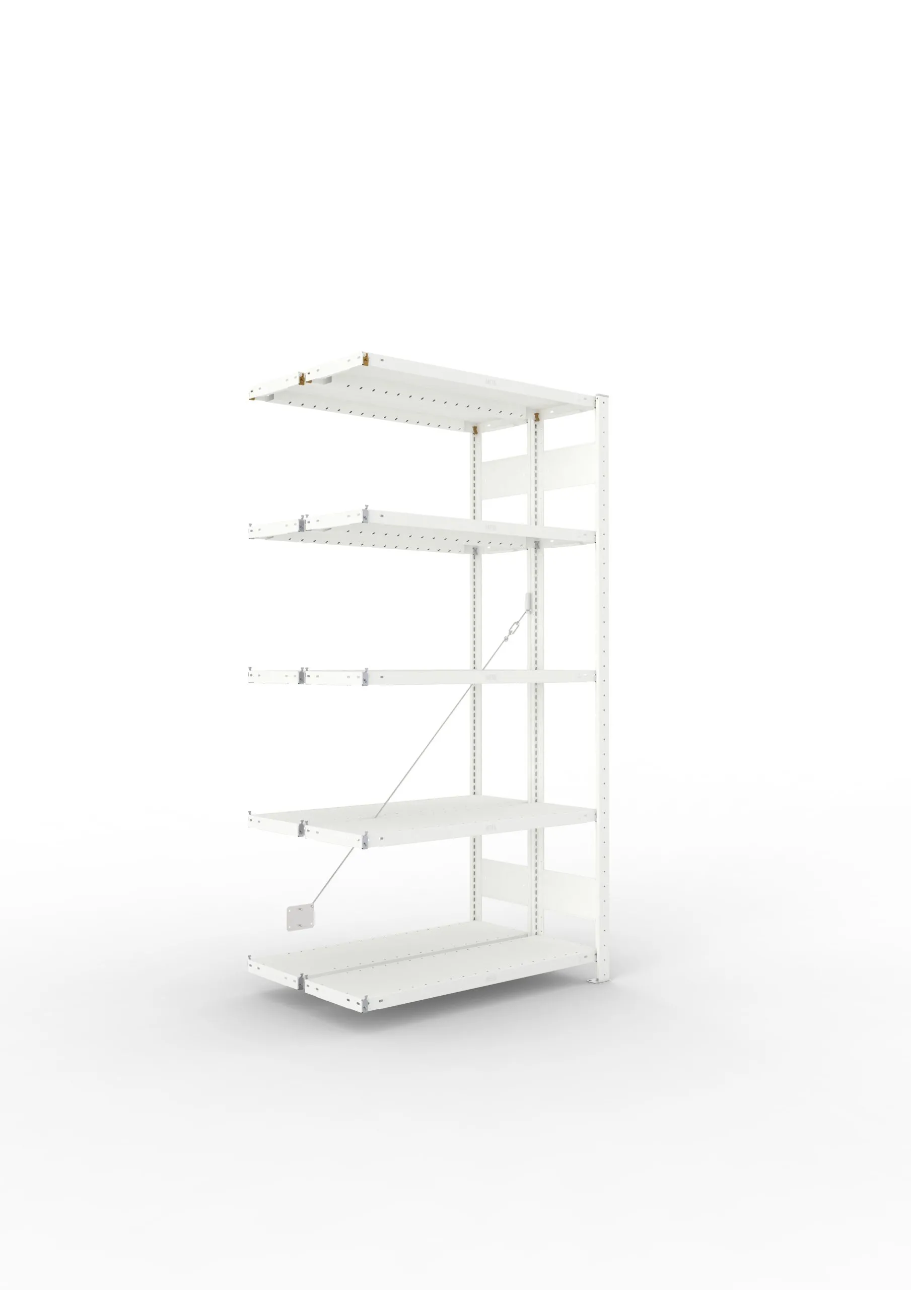 Meta Fachbodenregal Stecksystem CLIP mit vorgefertigten Rahmen | Anbauregal | HxBxT 200x100x60cm | 5 Ebenen | Fachlast 100kg | Doppelseitige Bauart mit Diagonalverstrebung | Lichtgrau