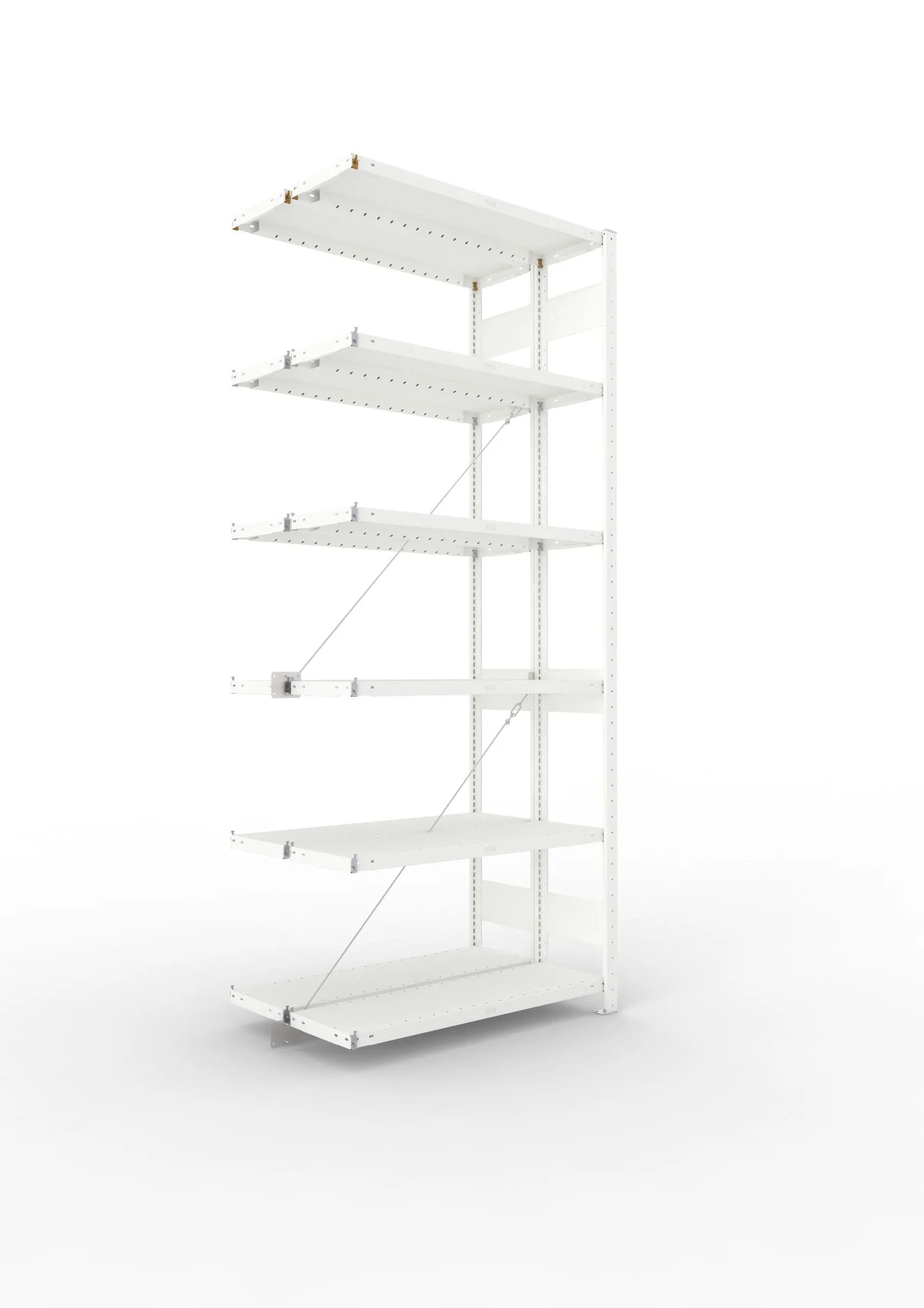 Meta Fachbodenregal Stecksystem CLIP mit vorgefertigten Rahmen | Anbauregal | HxBxT 250x100x60cm | 6 Ebenen | Fachlast 100kg | Doppelseitige Bauart mit Diagonalverstrebung | Lichtgrau