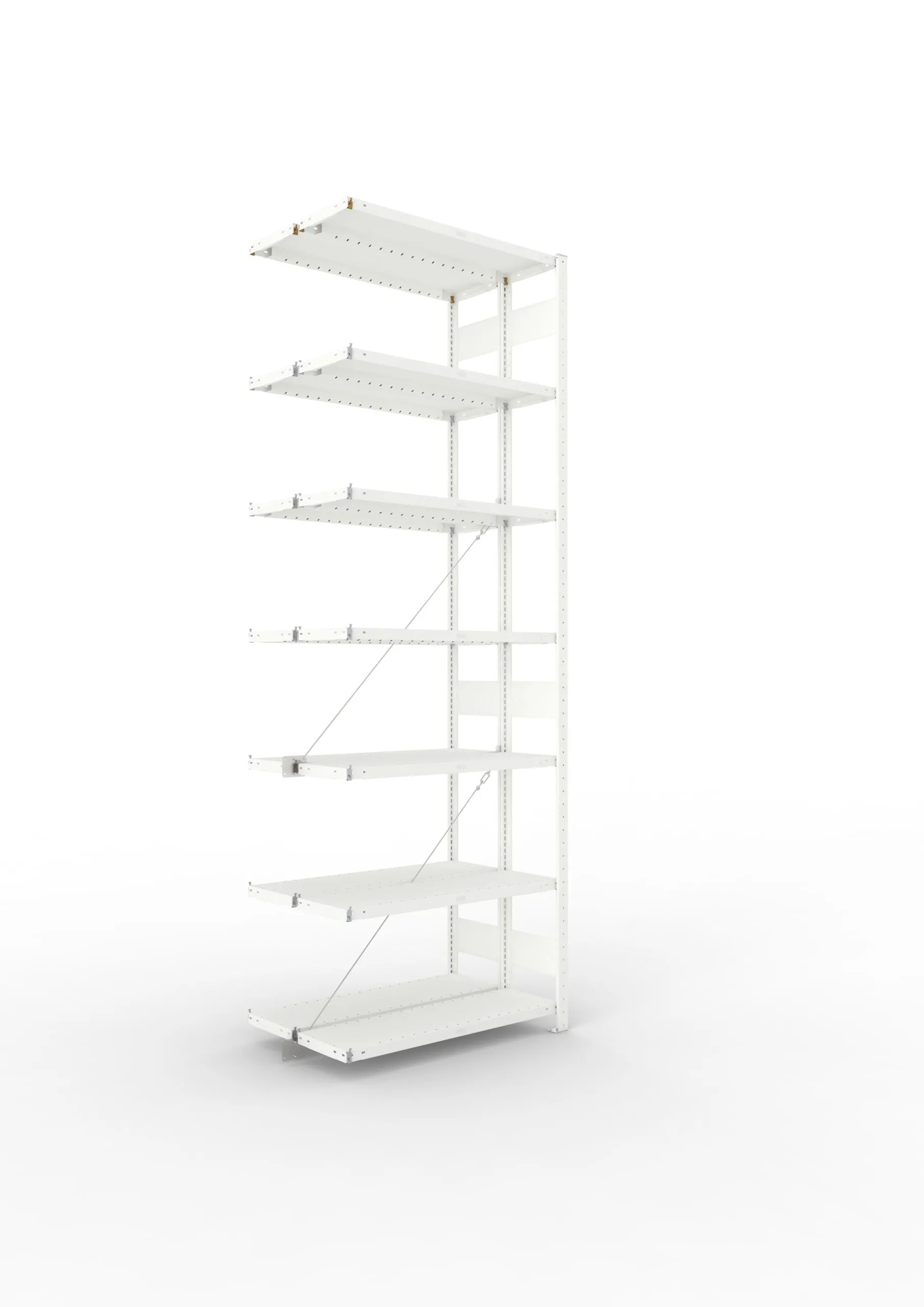 Meta Fachbodenregal Stecksystem CLIP mit vorgefertigten Rahmen | Anbauregal | HxBxT 300x100x60cm | 7 Ebenen | Fachlast 100kg | Doppelseitige Bauart mit Diagonalverstrebung | Lichtgrau