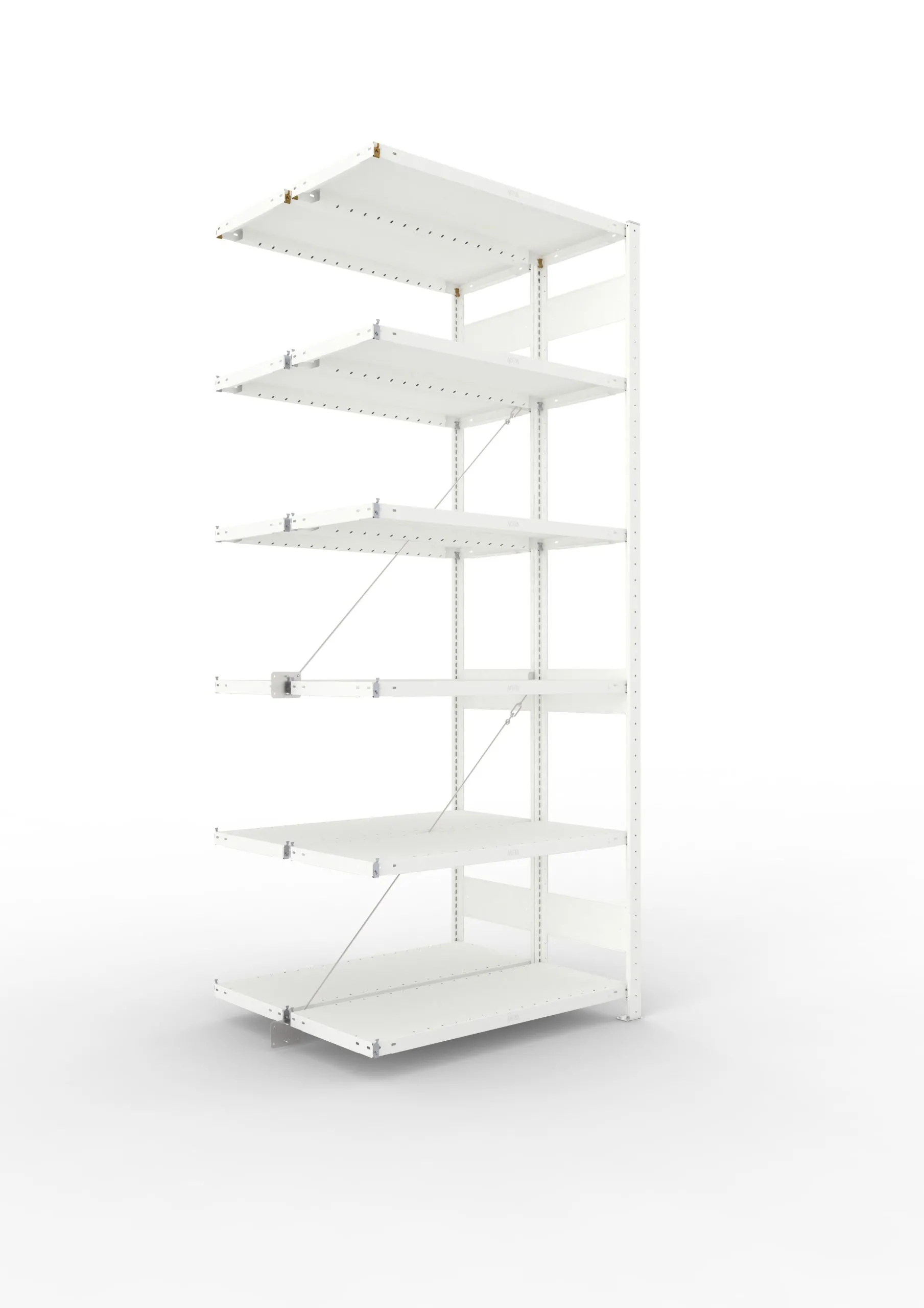 Meta Fachbodenregal Stecksystem CLIP mit vorgefertigten Rahmen | Anbauregal | HxBxT 250x100x80cm | 6 Ebenen | Fachlast 100kg | Doppelseitige Bauart mit Diagonalverstrebung | Lichtgrau