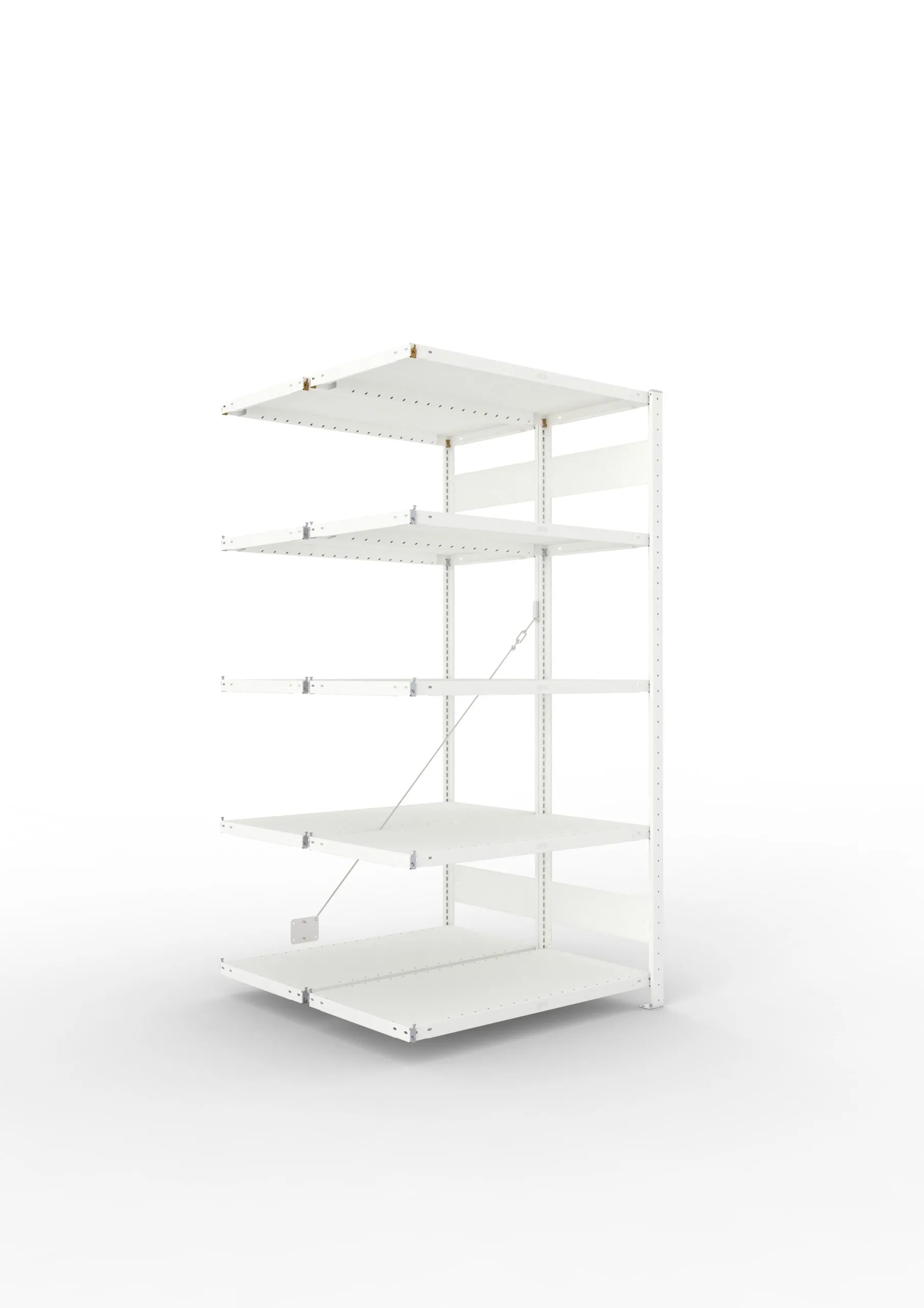 Meta Fachbodenregal Stecksystem CLIP mit vorgefertigten Rahmen | Anbauregal | HxBxT 200x100x100cm | 5 Ebenen | Fachlast 100kg | Doppelseitige Bauart mit Diagonalverstrebung | Lichtgrau