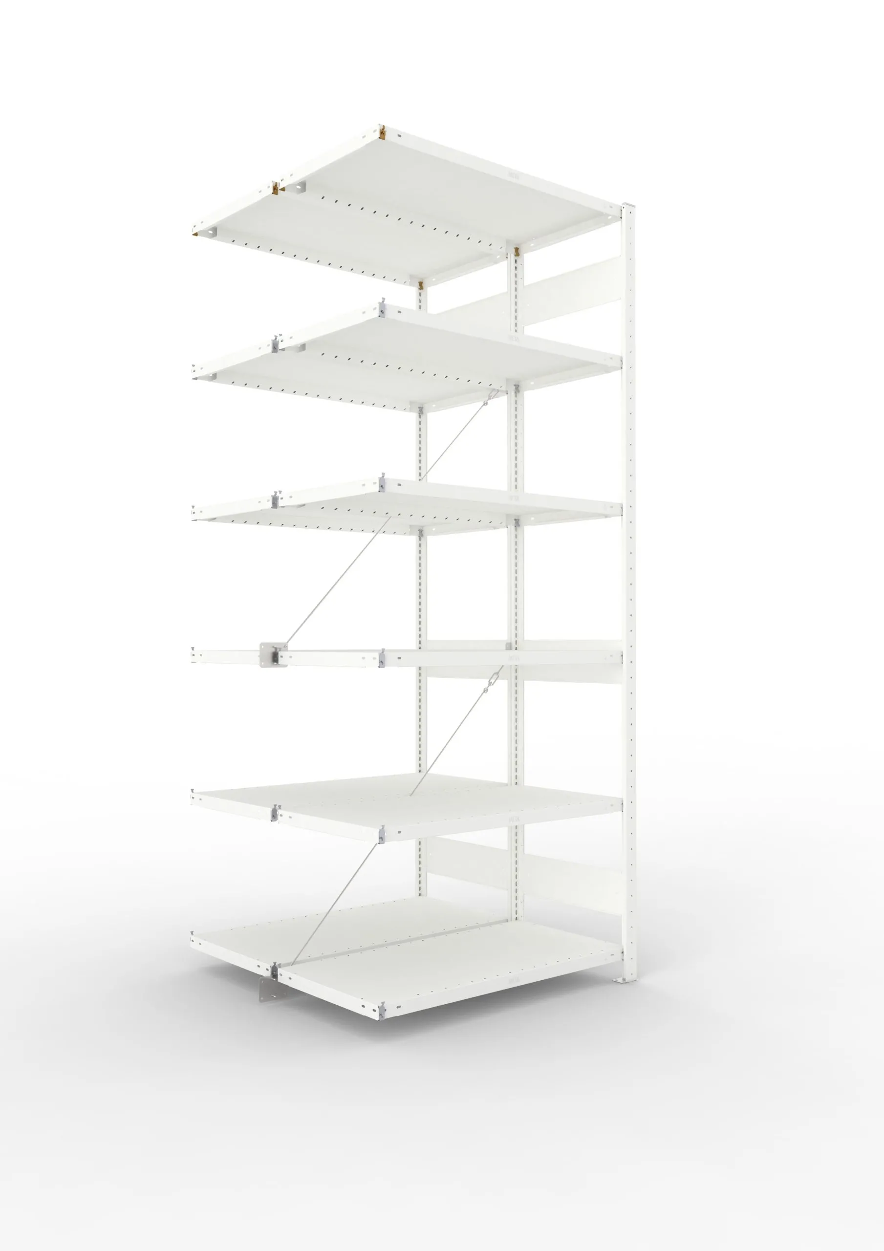 Meta Fachbodenregal Stecksystem CLIP mit vorgefertigten Rahmen | Anbauregal | HxBxT 250x100x100cm | 6 Ebenen | Fachlast 100kg | Doppelseitige Bauart mit Diagonalverstrebung | Lichtgrau