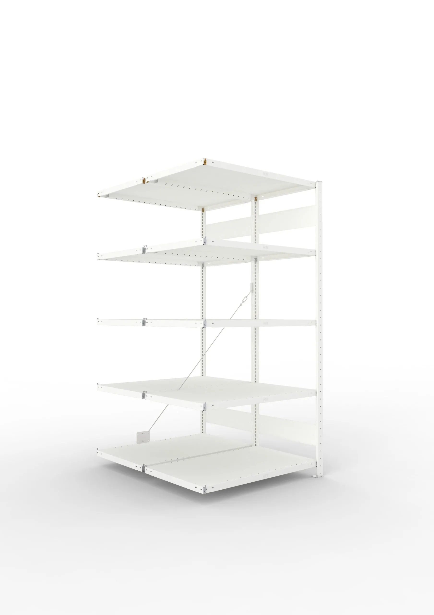 Meta Fachbodenregal Stecksystem CLIP mit vorgefertigten Rahmen | Anbauregal | HxBxT 200x100x120cm | 5 Ebenen | Fachlast 100kg | Doppelseitige Bauart mit Diagonalverstrebung | Lichtgrau