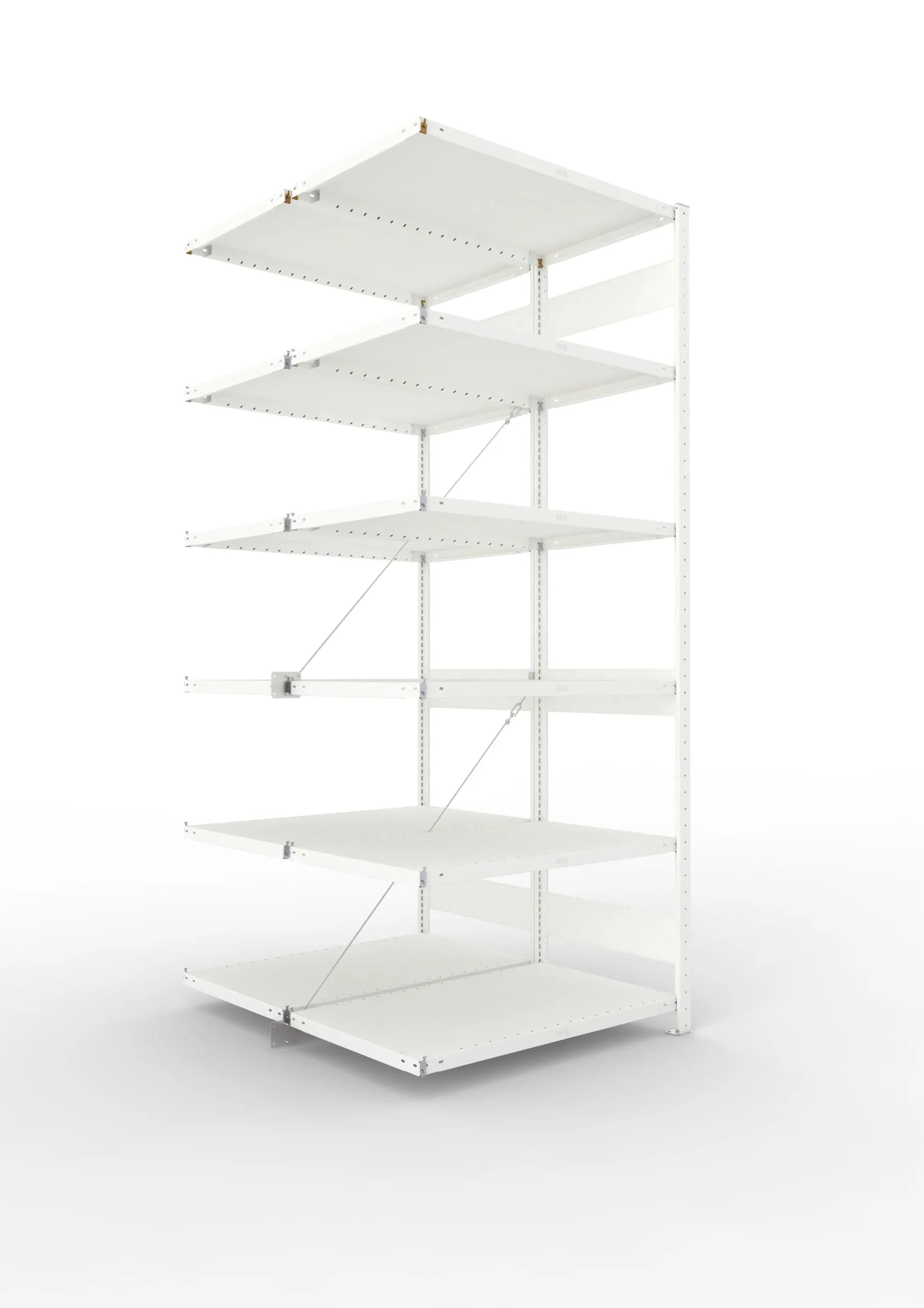 Meta Fachbodenregal Stecksystem CLIP mit vorgefertigten Rahmen | Anbauregal | HxBxT 250x100x120cm | 6 Ebenen | Fachlast 100kg | Doppelseitige Bauart mit Diagonalverstrebung | Lichtgrau