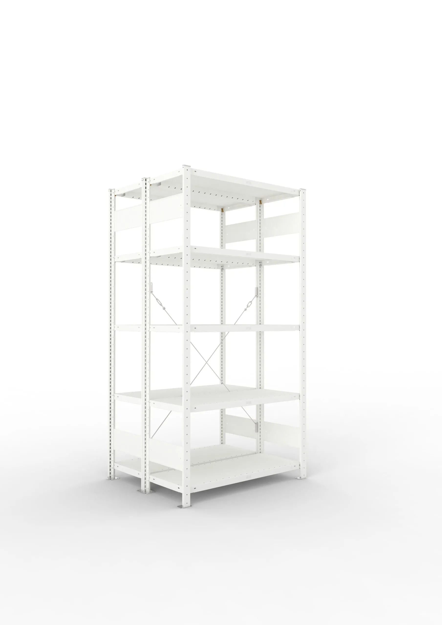 Meta Fachbodenregal Stecksystem CLIP mit vorgefertigten Rahmen | Grundregal | HxBxT 200x100x80cm | 5 Ebenen | Fachlast 230kg | Doppelseitige Bauart mit Diagonalverstrebung | Lichtgrau