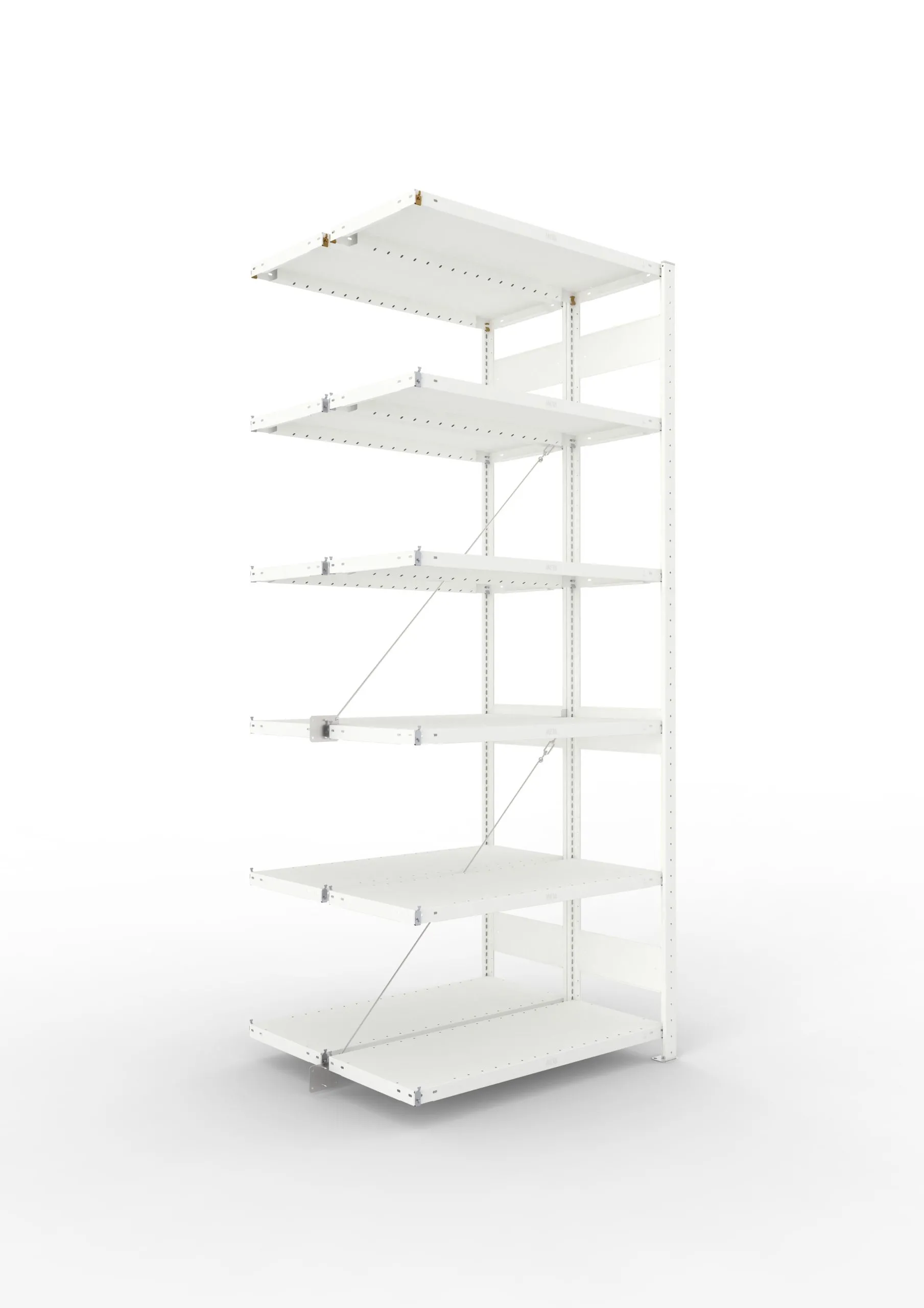 Meta Fachbodenregal Stecksystem CLIP mit vorgefertigten Rahmen | Anbauregal | HxBxT 250x100x80cm | 6 Ebenen | Fachlast 230kg | Doppelseitige Bauart mit Diagonalverstrebung | Lichtgrau