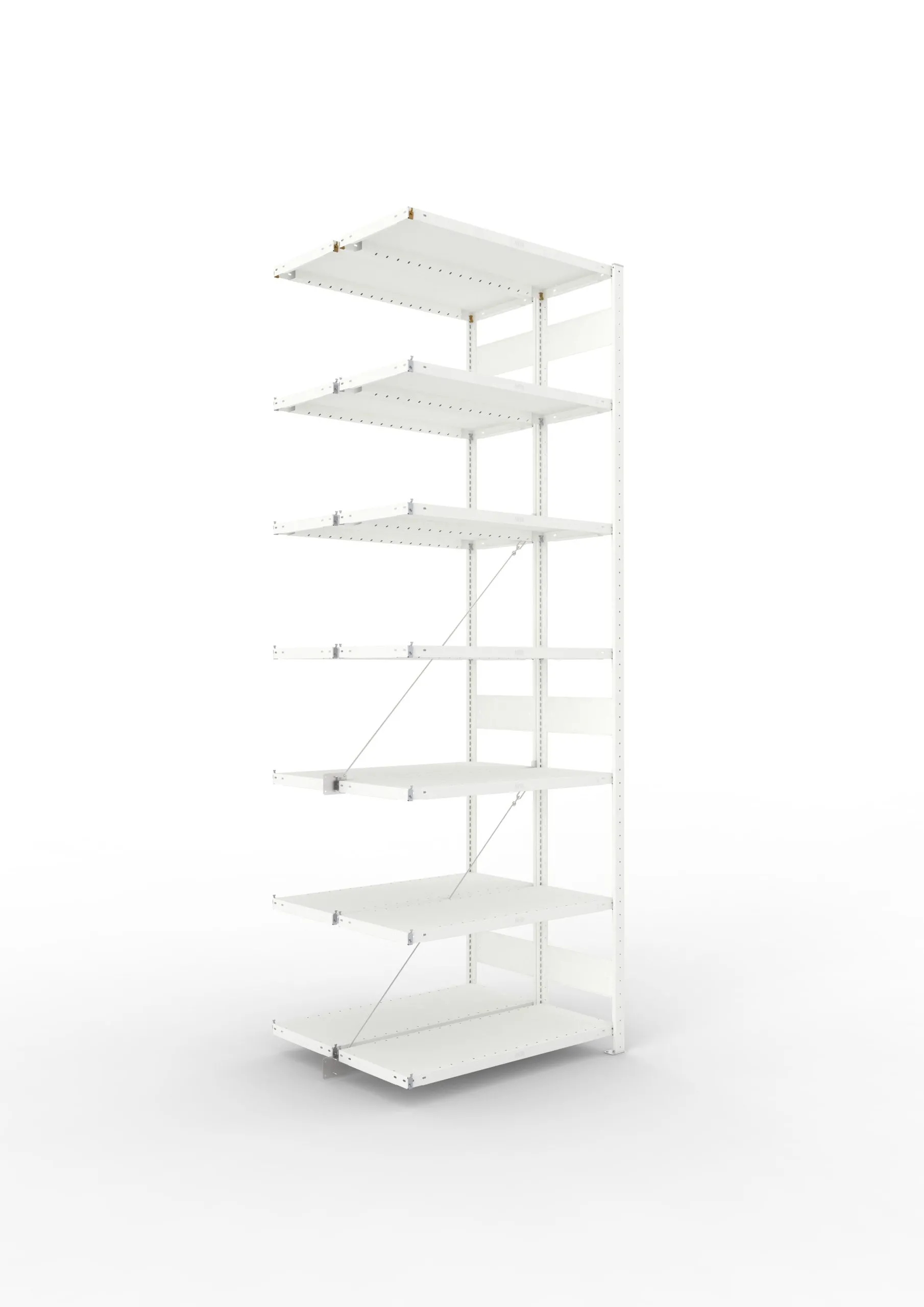 Meta Fachbodenregal Stecksystem CLIP mit vorgefertigten Rahmen | Anbauregal | HxBxT 300x100x80cm | 7 Ebenen | Fachlast 230kg | Doppelseitige Bauart mit Diagonalverstrebung | Lichtgrau