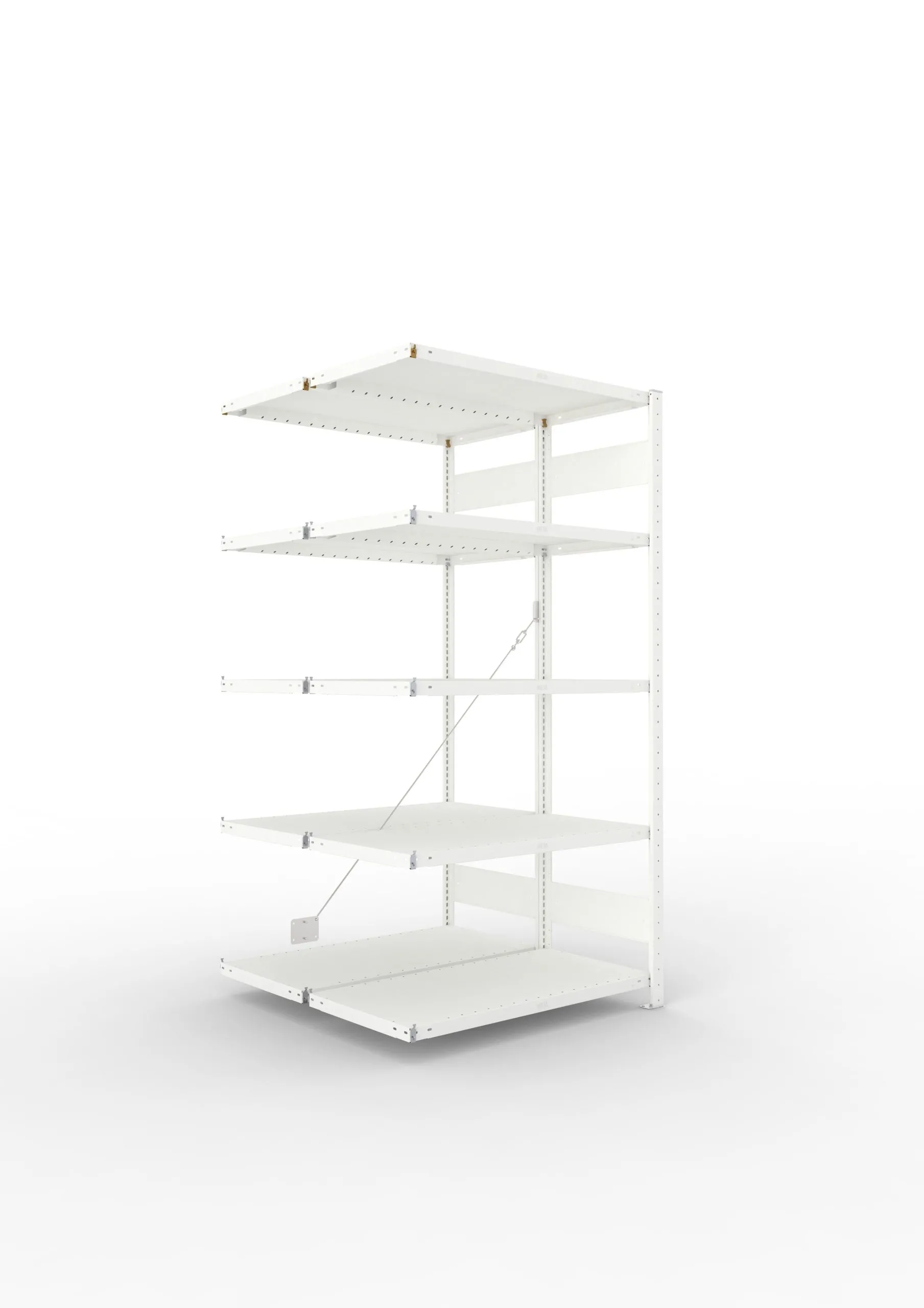 Meta Fachbodenregal Stecksystem CLIP mit vorgefertigten Rahmen | Anbauregal | HxBxT 200x100x100cm | 5 Ebenen | Fachlast 230kg | Doppelseitige Bauart mit Diagonalverstrebung | Lichtgrau