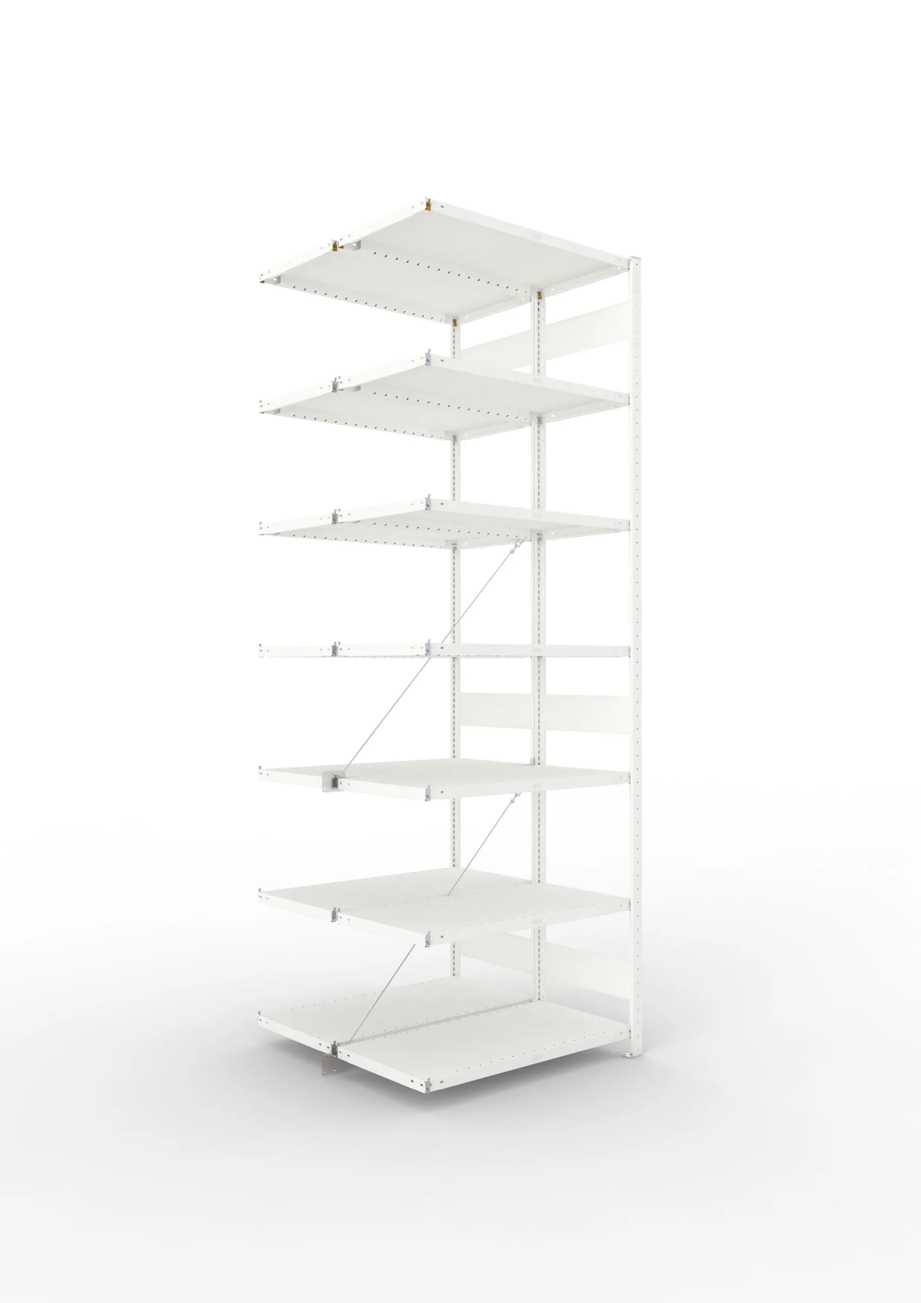 Meta Fachbodenregal Stecksystem CLIP mit vorgefertigten Rahmen | Anbauregal | HxBxT 300x100x100cm | 7 Ebenen | Fachlast 230kg | Doppelseitige Bauart mit Diagonalverstrebung | Lichtgrau