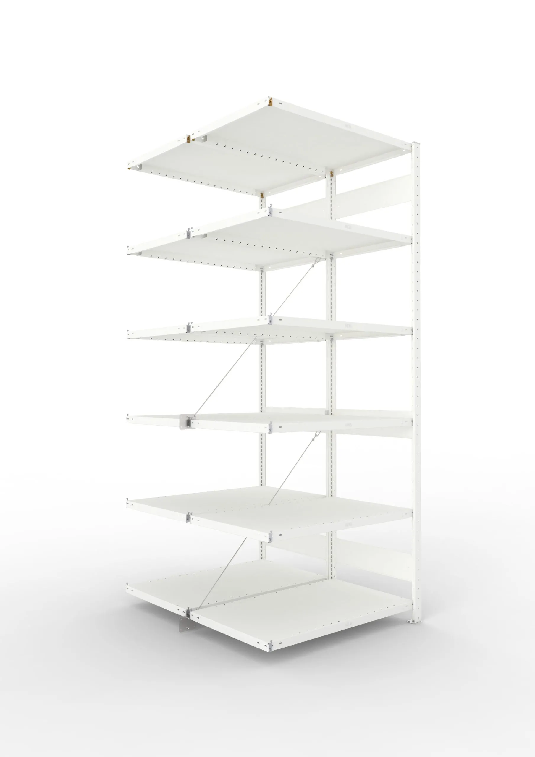 Meta Fachbodenregal Stecksystem CLIP mit vorgefertigten Rahmen | Anbauregal | HxBxT 250x100x120cm | 6 Ebenen | Fachlast 230kg | Doppelseitige Bauart mit Diagonalverstrebung | Lichtgrau