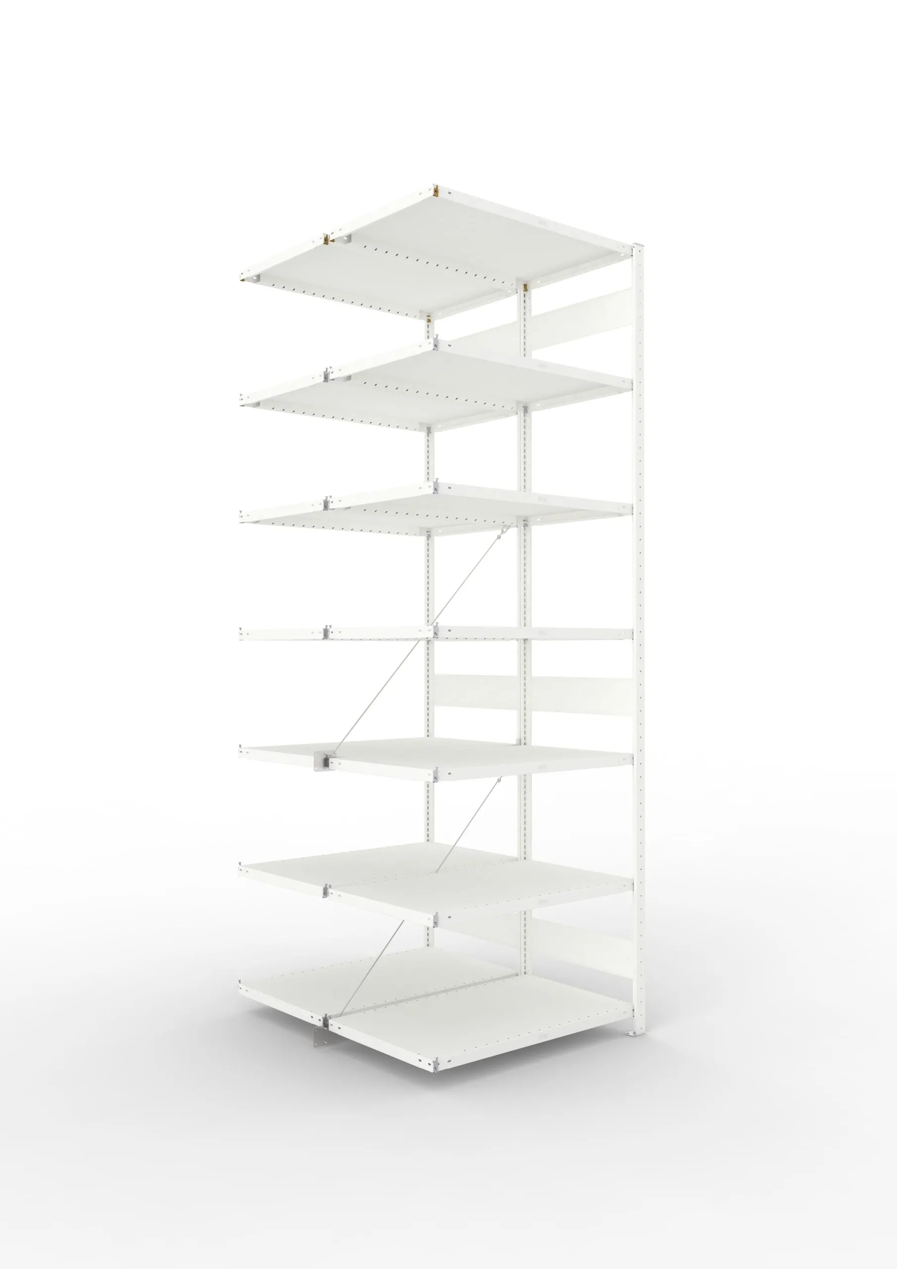 Meta Fachbodenregal Stecksystem CLIP mit vorgefertigten Rahmen | Anbauregal | HxBxT 300x100x120cm | 7 Ebenen | Fachlast 230kg | Doppelseitige Bauart mit Diagonalverstrebung | Lichtgrau