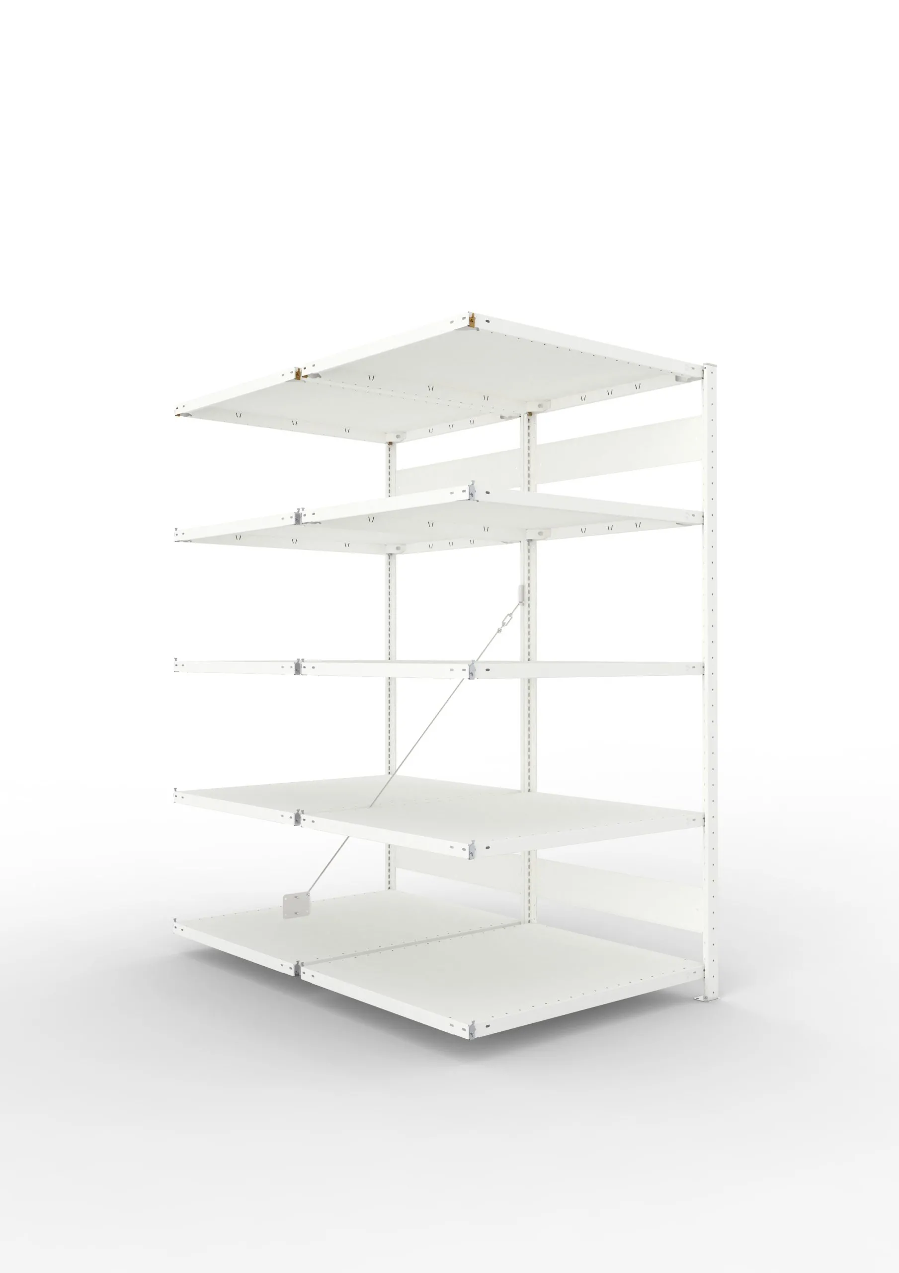 Meta Fachbodenregal Stecksystem CLIP mit vorgefertigten Rahmen | Anbauregal | HxBxT 200x100x160cm | 5 Ebenen | Fachlast 230kg | Doppelseitige Bauart mit Diagonalverstrebung | Lichtgrau