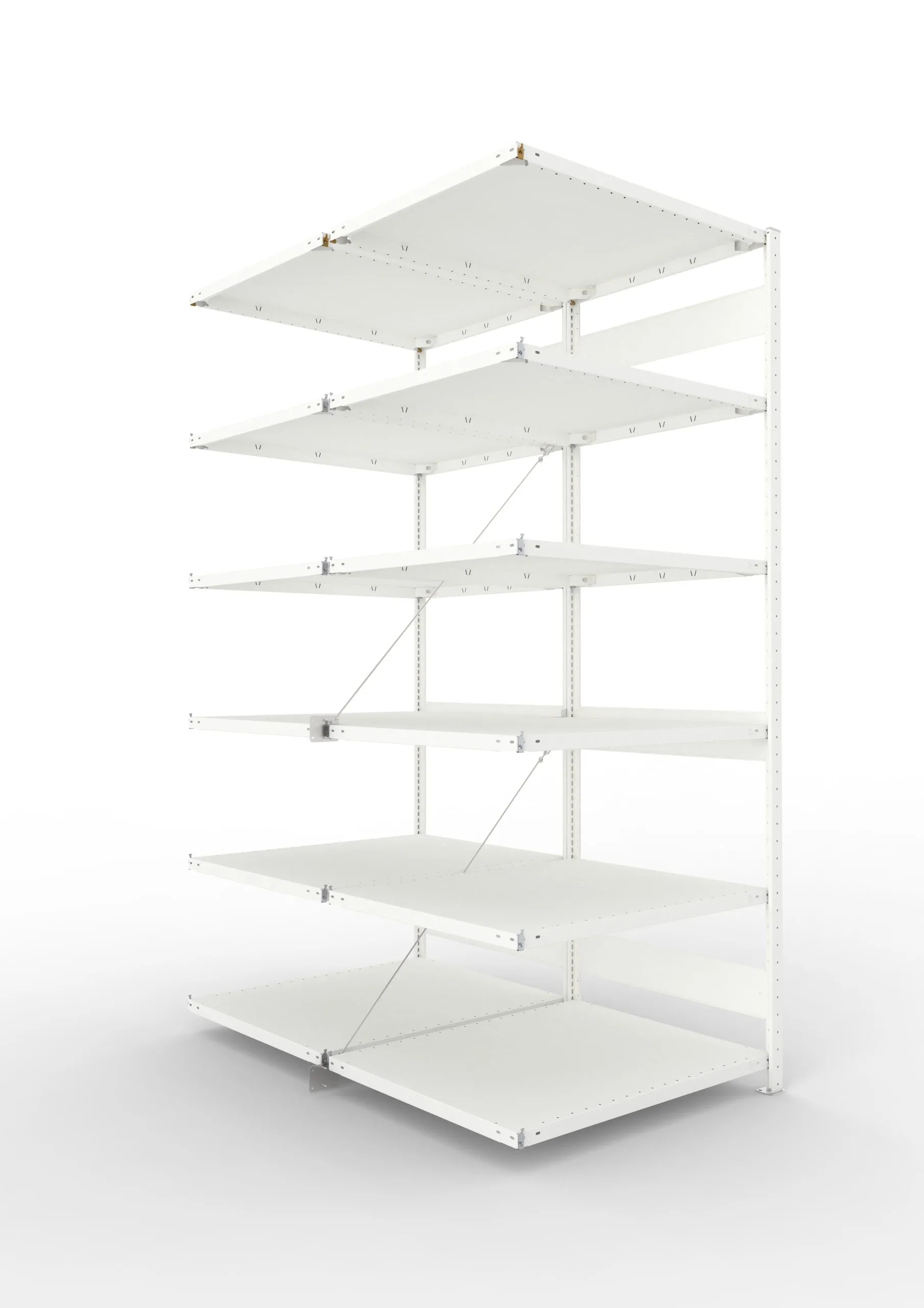 Meta Fachbodenregal Stecksystem CLIP mit vorgefertigten Rahmen | Anbauregal | HxBxT 250x100x160cm | 6 Ebenen | Fachlast 230kg | Doppelseitige Bauart mit Diagonalverstrebung | Lichtgrau