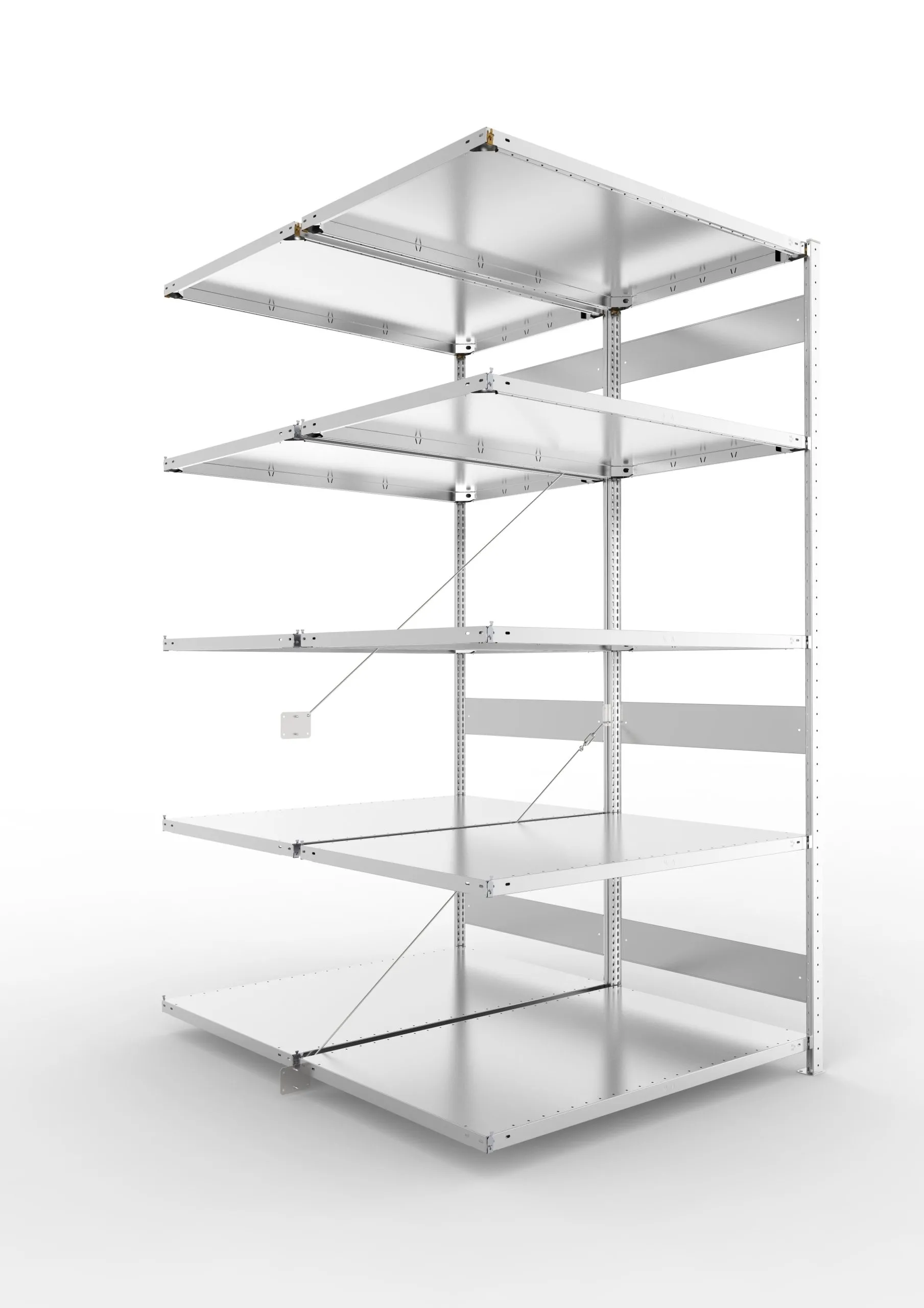 Meta Fachbodenregal Stecksystem CLIP mit vorgefertigten Rahmen | Anbauregal | HxBxT 250x130x160cm | 5 Ebenen | Fachlast 230kg | Doppelseitige Bauart mit Diagonalverstrebung | Verzinkt