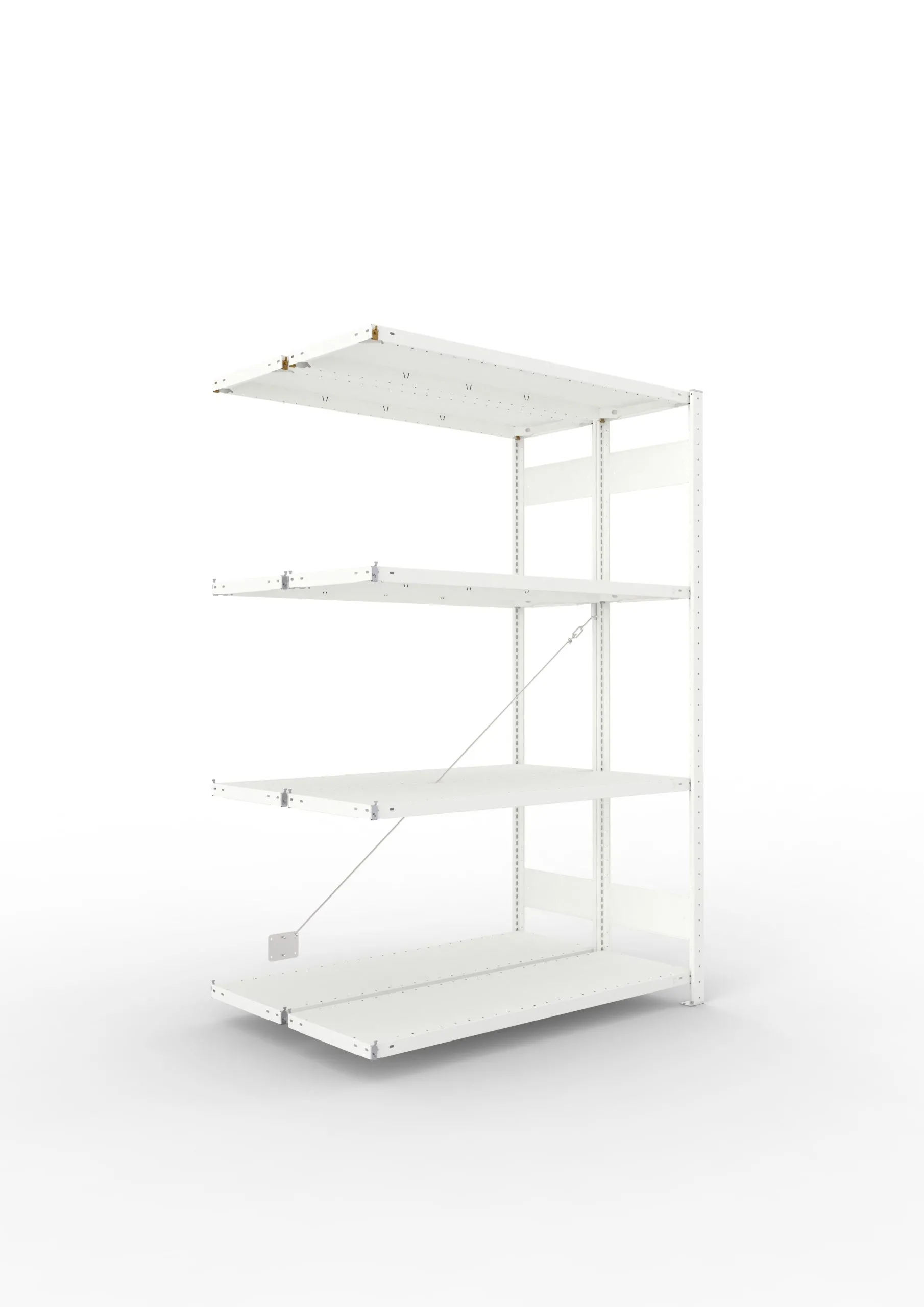 Meta Fachbodenregal Stecksystem CLIP mit vorgefertigten Rahmen | Anbauregal | HxBxT 200x130x80cm | 4 Ebenen | Fachlast 230kg | Doppelseitige Bauart mit Diagonalverstrebung | Lichtgrau