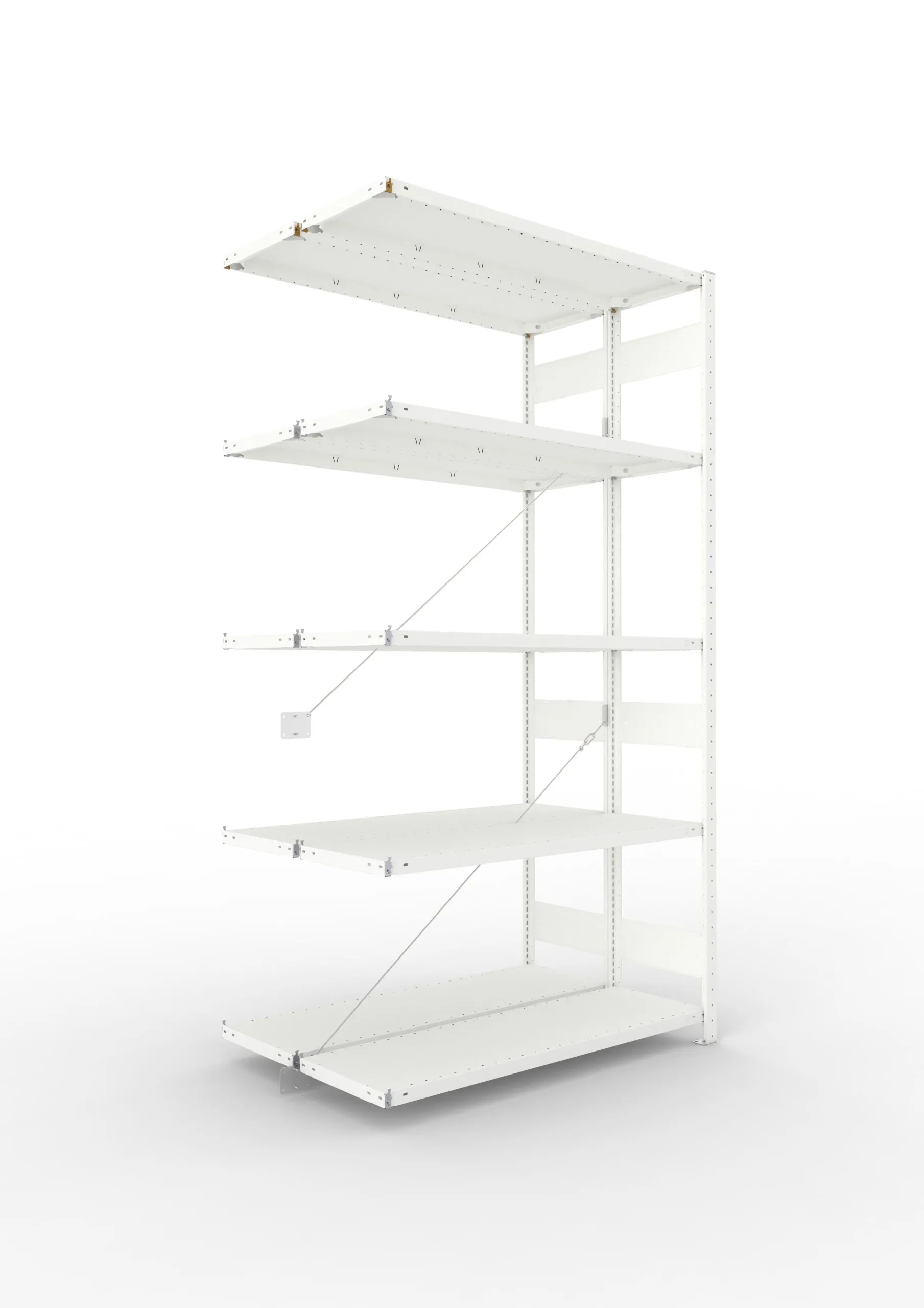 Meta Fachbodenregal Stecksystem CLIP mit vorgefertigten Rahmen | Anbauregal | HxBxT 250x130x80cm | 5 Ebenen | Fachlast 230kg | Doppelseitige Bauart mit Diagonalverstrebung | Lichtgrau